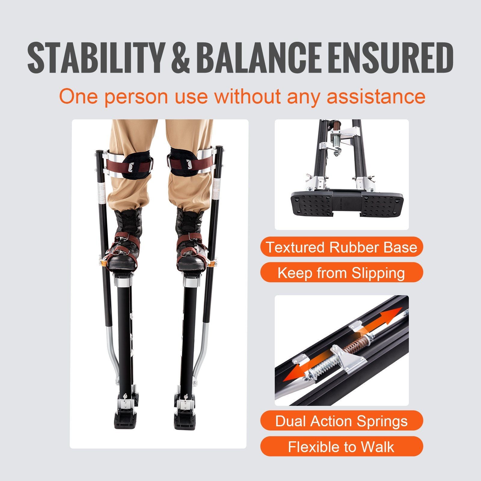 Drywall Stilts, 61-101.6 cm Adjustable Aluminum Tool Stilts with Protective Knee Pads, Durable and Non-slip Work Stilts for Sheetrock Painting, Walking, Taping, Black