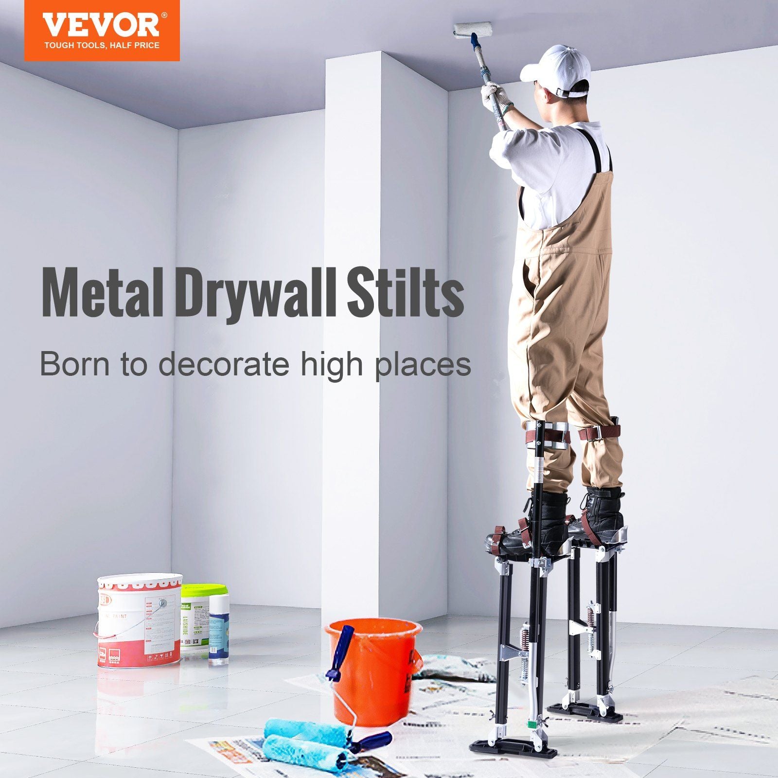Drywall Stilts, 61-101.6 cm Adjustable Aluminum Tool Stilts with Protective Knee Pads, Durable and Non-slip Work Stilts for Sheetrock Painting, Walking, Taping, Black