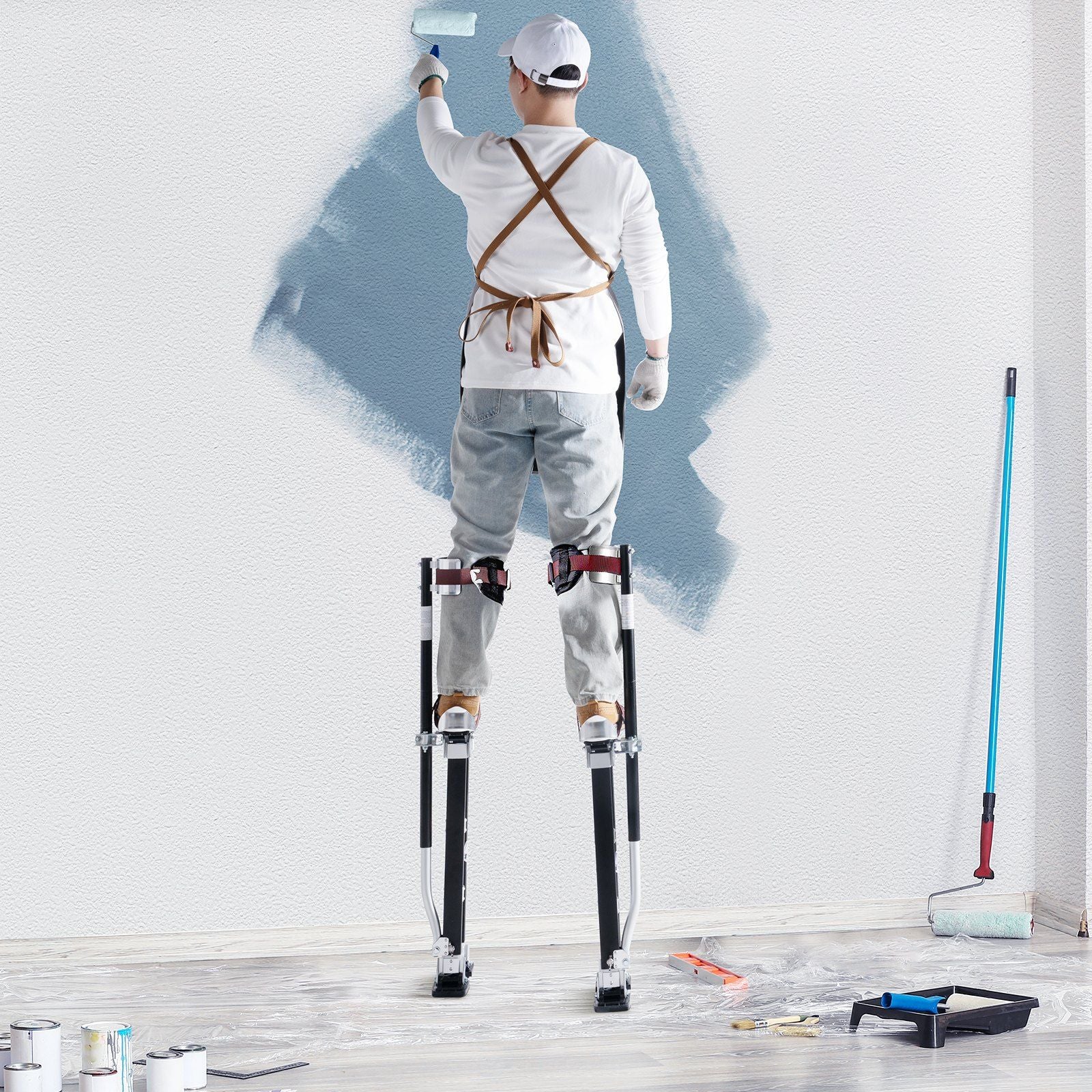 Drywall Stilts, 61-101.6 cm Adjustable Aluminum Tool Stilts with Protective Knee Pads, Durable and Non-slip Work Stilts for Sheetrock Painting, Walking, Taping, Black