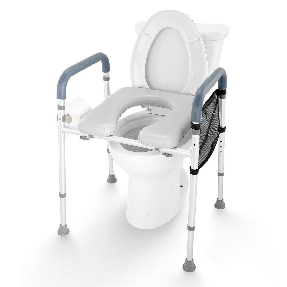 Raised Toilet Seat, 7-Position Height Adjustment 655-805 Mm, 158.7 kg Weight Capacity, with Comfort Padded Aluminum Frame, Universal Toilet Seat Riser, for Elderly, Handicap, Pregnant, Medical