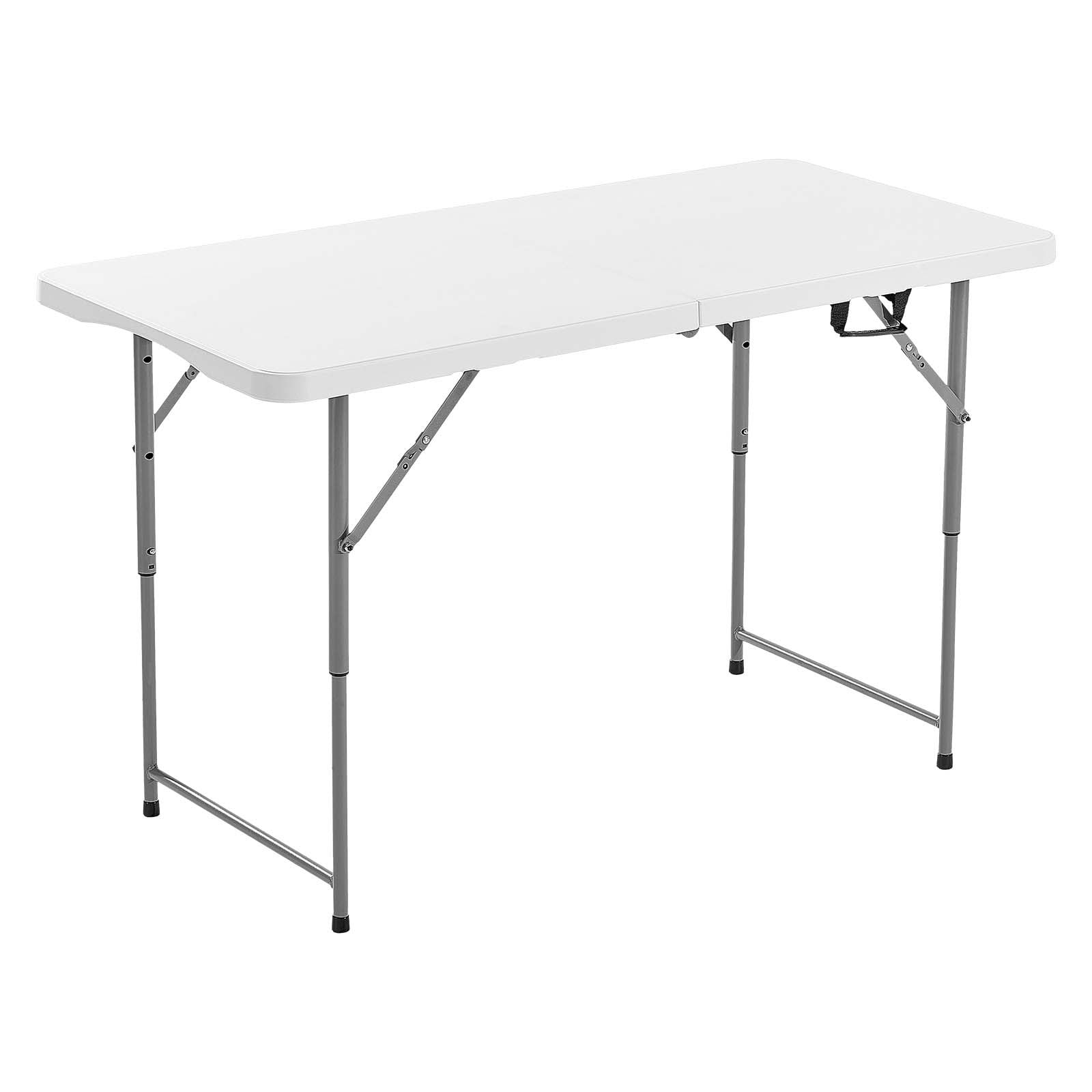 Folding Table, 4 Ft Heavy Duty Portable Fold-in-Half Utility Table, Indoor Outdoor Plastic Rectangle Table with Adjustable Height and Built in Handle, for Party, Dining, Picnic, Camping, White