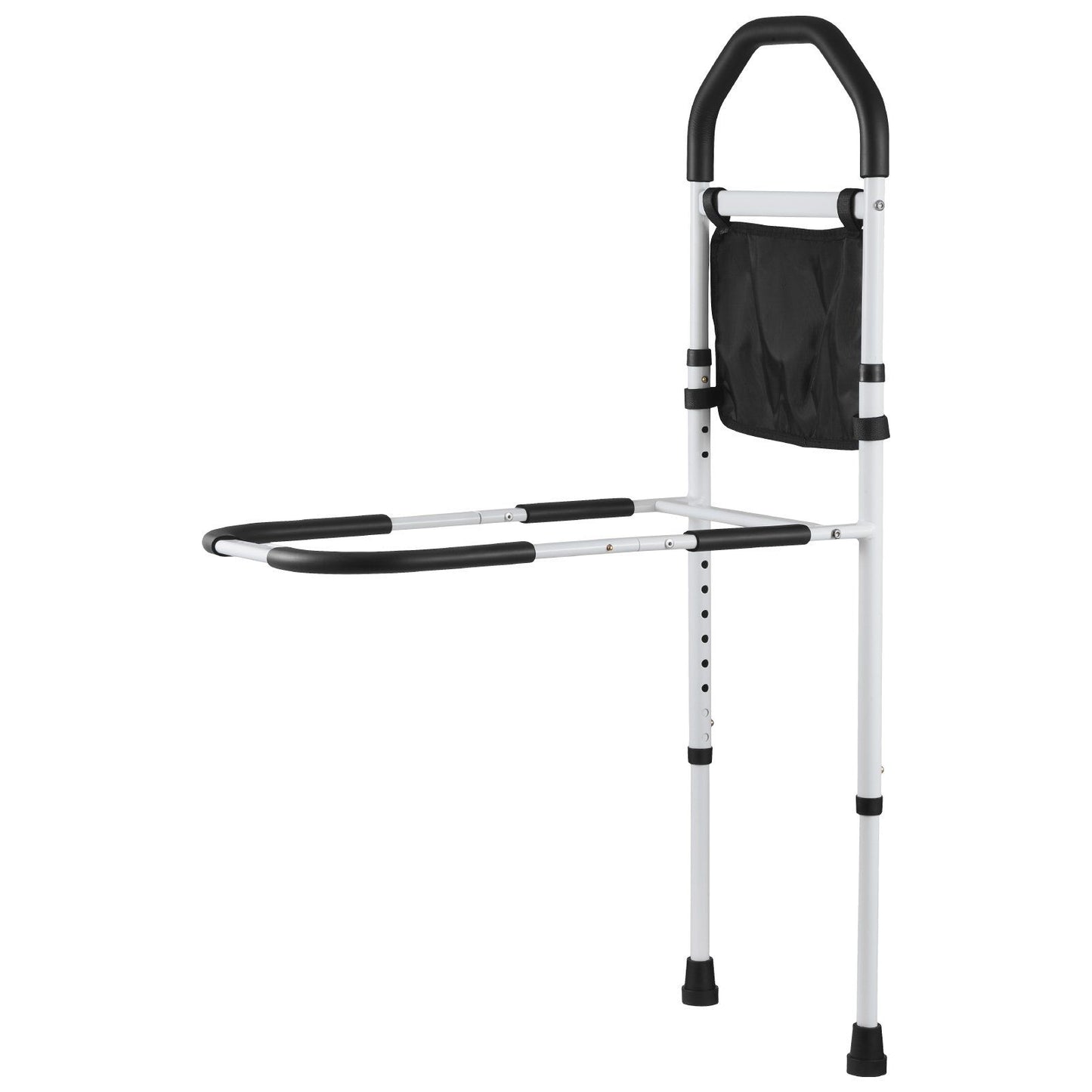 Bed Rail for Elderly, Bedside Assist Rails with Supporting Leg and PU Handrail, Adjustable Height Carbon Steel Pipe Bedside Cane, Bed Bars for Seniors & Patients, Fits King, Queen, Full, Twin