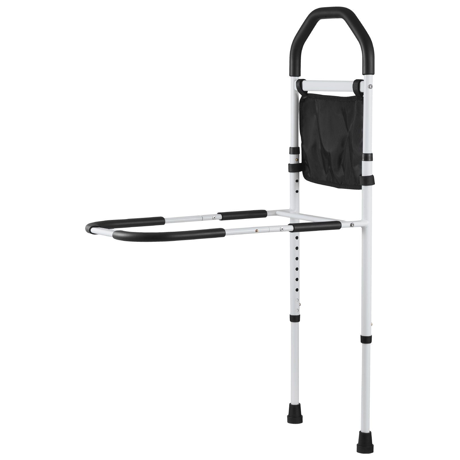 Bed Rail for Elderly, Bedside Assist Rails with Supporting Leg and PU Handrail, Adjustable Height Carbon Steel Pipe Bedside Cane, Bed Bars for Seniors & Patients, Fits King, Queen, Full, Twin