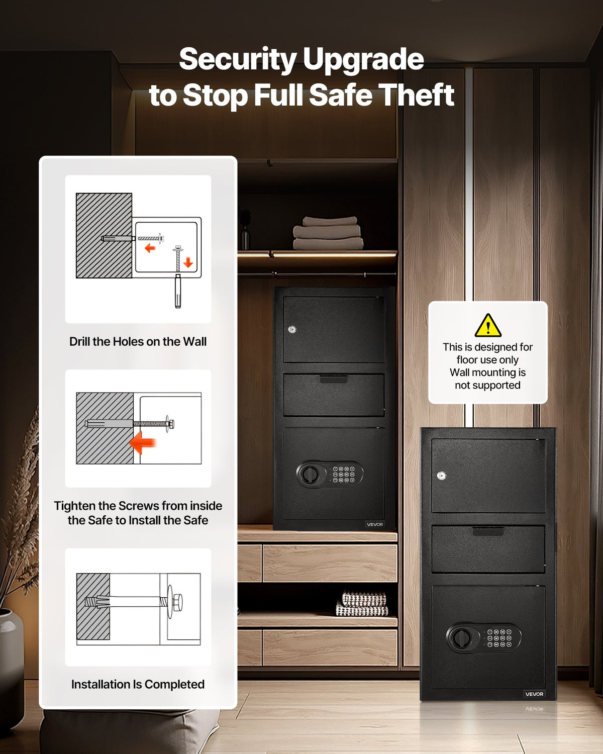 3.6 Cubic Feet Drop Safe, Large Capacity Front Drop Slot Safe Box with Digital Keypad, Heavy Duty 3 Tiers Cash Depository Box with Spare Keys for Cash, Bank Slip, Jewelry, Document, Bill, Black