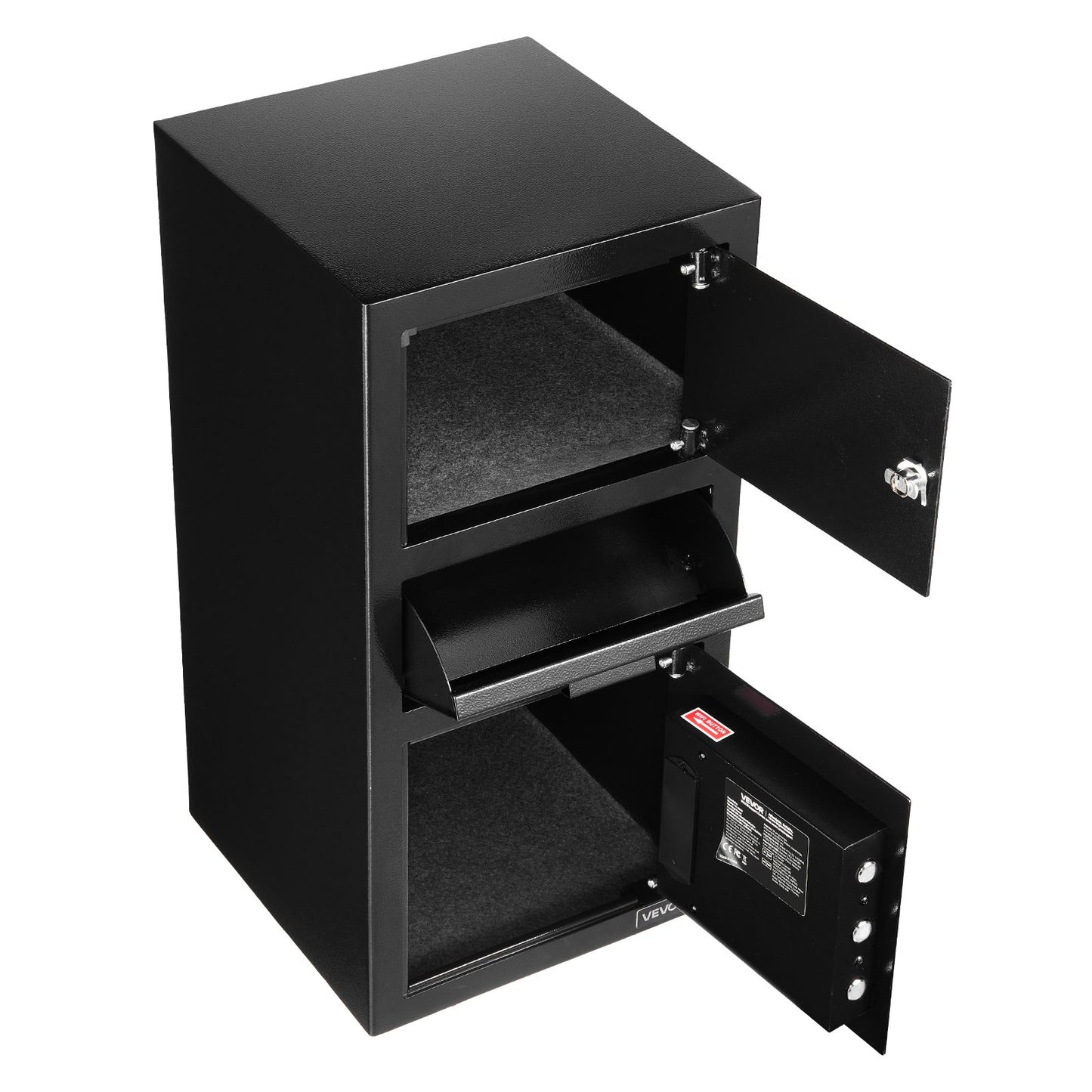 3.6 Cubic Feet Drop Safe, Large Capacity Front Drop Slot Safe Box with Digital Keypad, Heavy Duty 3 Tiers Cash Depository Box with Spare Keys for Cash, Bank Slip, Jewelry, Document, Bill, Black