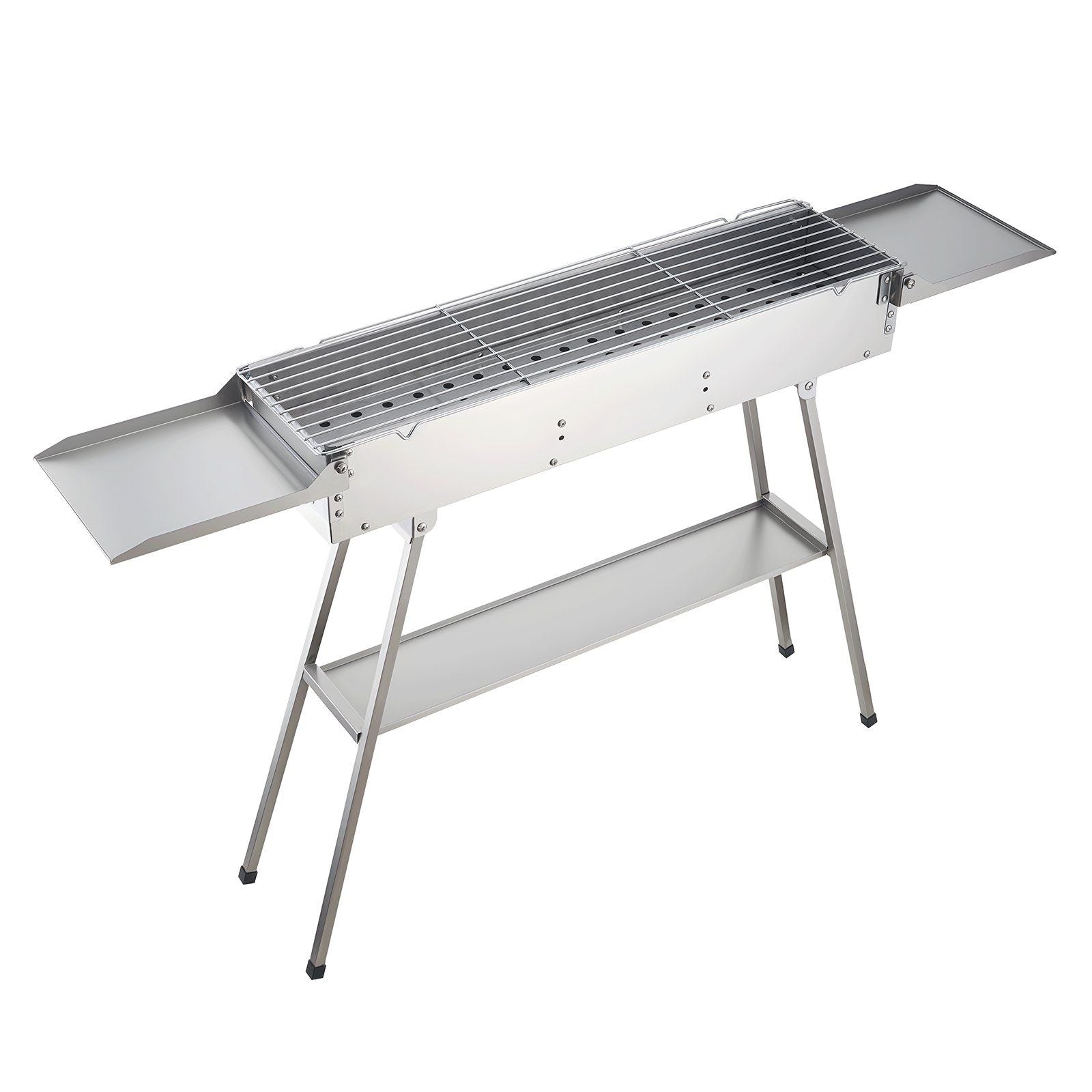 Foldable Charcoal Grill, 0.16 m² Portable Charcoal Barbecue Grill with Liftable Charcoal Tray & Side Tables, Brushed Stainless Steel BBQ Cooking Grills for Outdoor Camping Backyard Parties