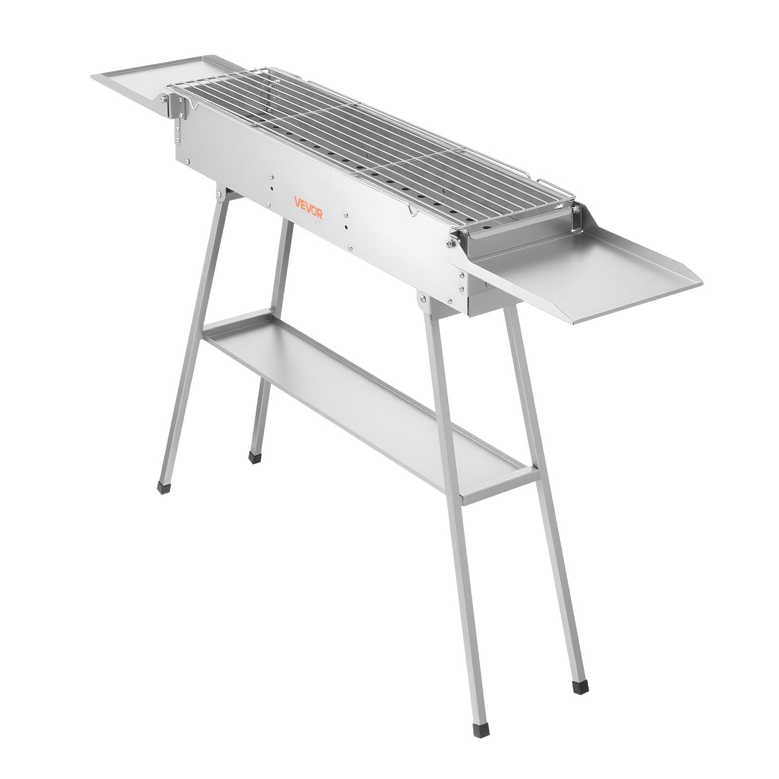 Foldable Charcoal Grill, 0.16 m² Portable Charcoal Barbecue Grill with Liftable Charcoal Tray & Side Tables, Brushed Stainless Steel BBQ Cooking Grills for Outdoor Camping Backyard Parties