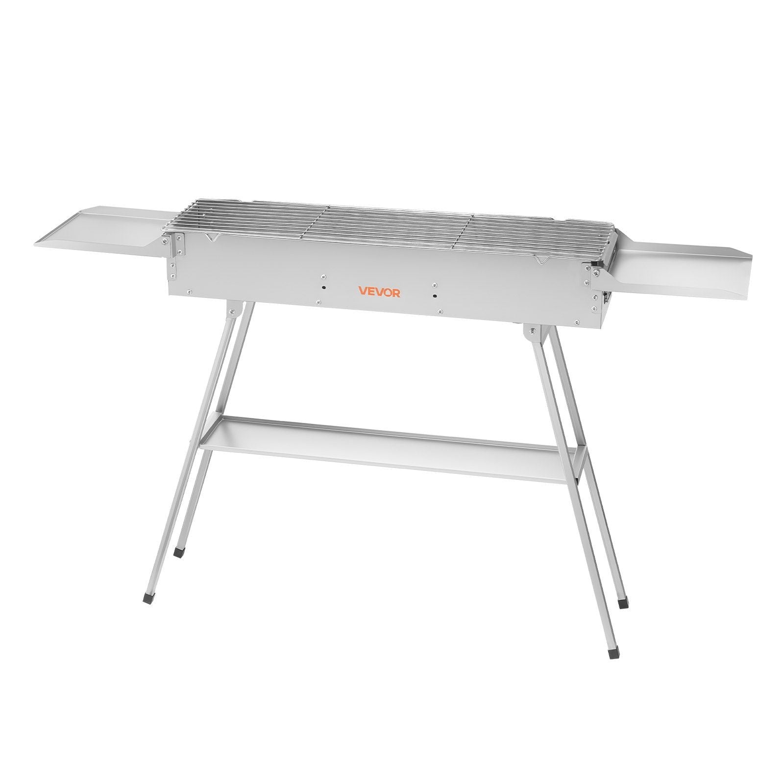 Foldable Charcoal Grill, 0.16 m² Portable Charcoal Barbecue Grill with Liftable Charcoal Tray & Side Tables, Brushed Stainless Steel BBQ Cooking Grills for Outdoor Camping Backyard Parties