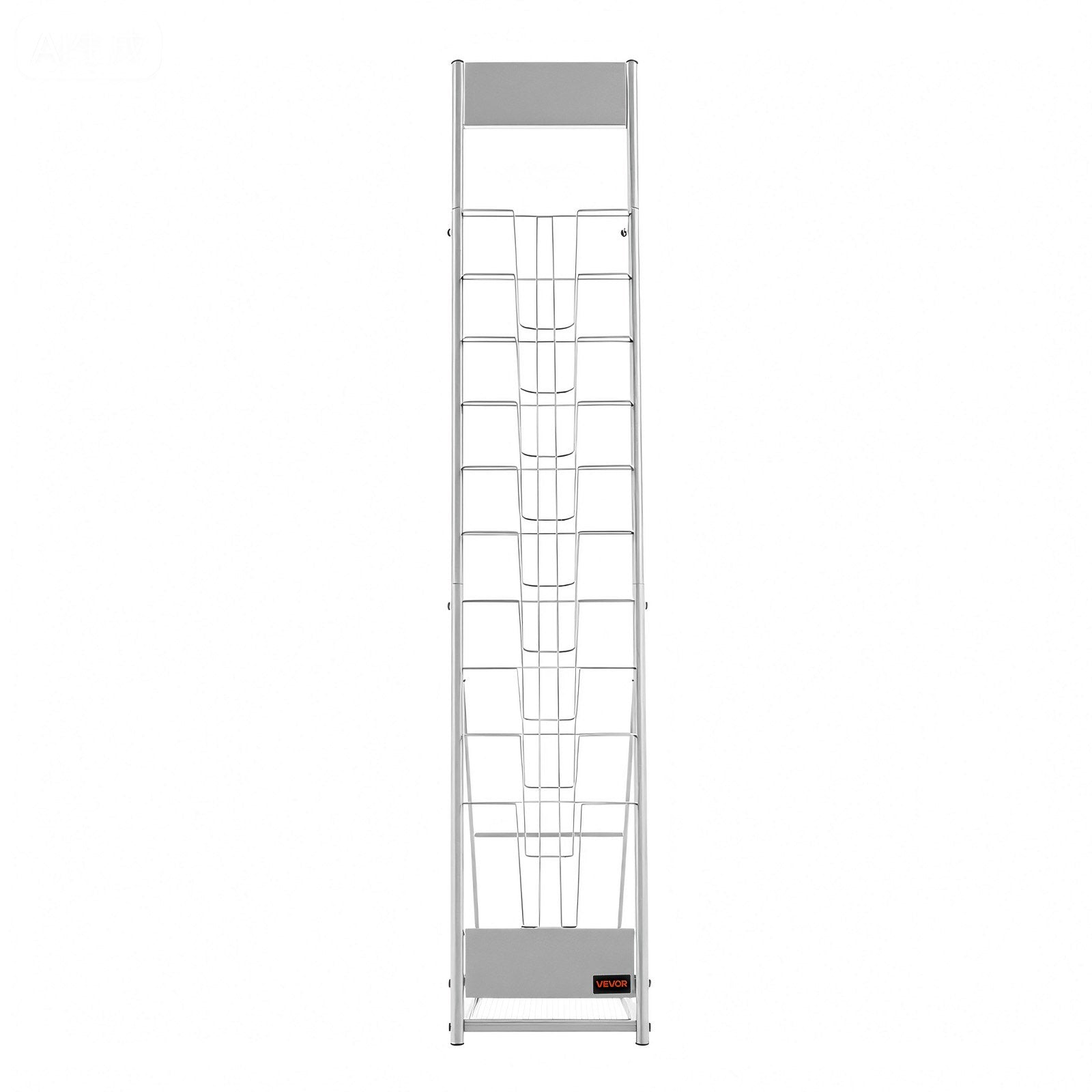 Brochure Display Rack, 10 Pockets Magazine Literature Display Stand, Portable Floor Standing Magazine Rack, Metal Newspaper Catalog Holders for Shop, Exhibitions, Office, Trade Show, Silver