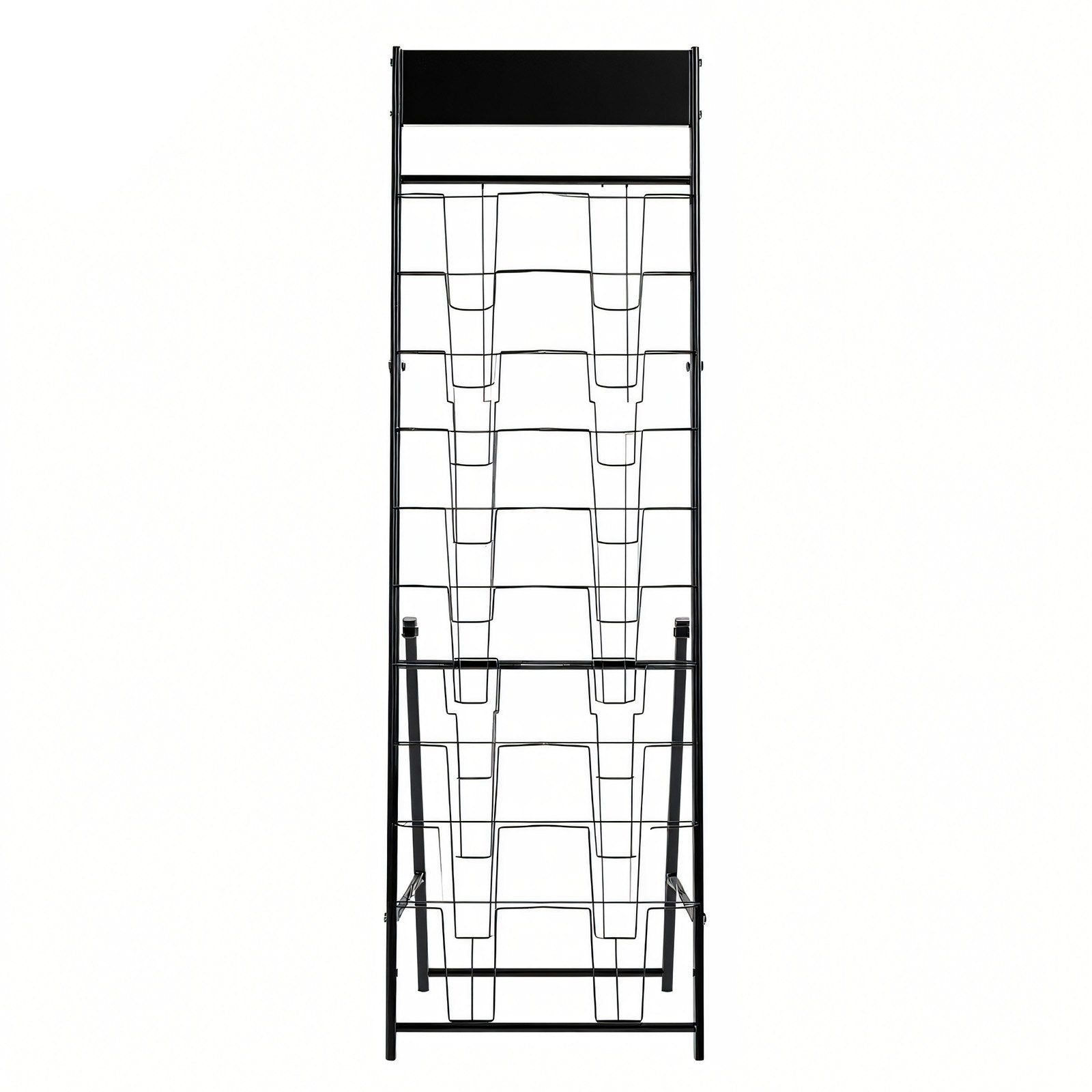 Brochure Display Rack, 20 Pockets Magazine Literature Display Stand, Portable Floor Standing Magazine Rack, Metal Newspaper Catalog Holders for Shop, Exhibitions, Office, Trade Show, Black