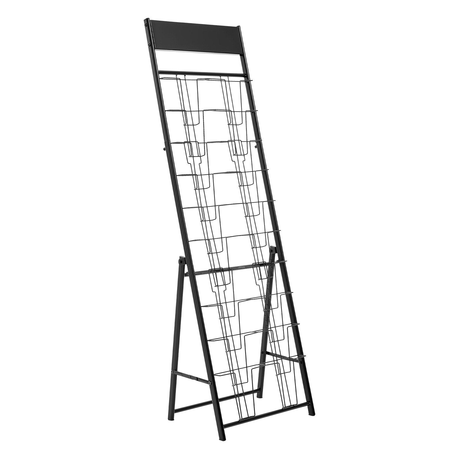 Brochure Display Rack, 20 Pockets Magazine Literature Display Stand, Portable Floor Standing Magazine Rack, Metal Newspaper Catalog Holders for Shop, Exhibitions, Office, Trade Show, Black