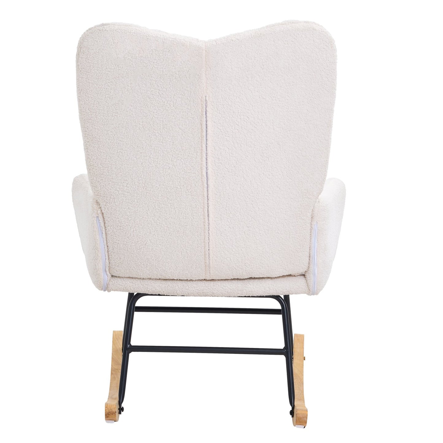 Nursery Rocking Chair, 250 lbs Weight Capacity Teddy Fabric Upholstered Glider Rocker Chair with Soft Seat and High Backrest, Nursing Chair for Nursery, Bedroom, Living Room, Ivory White