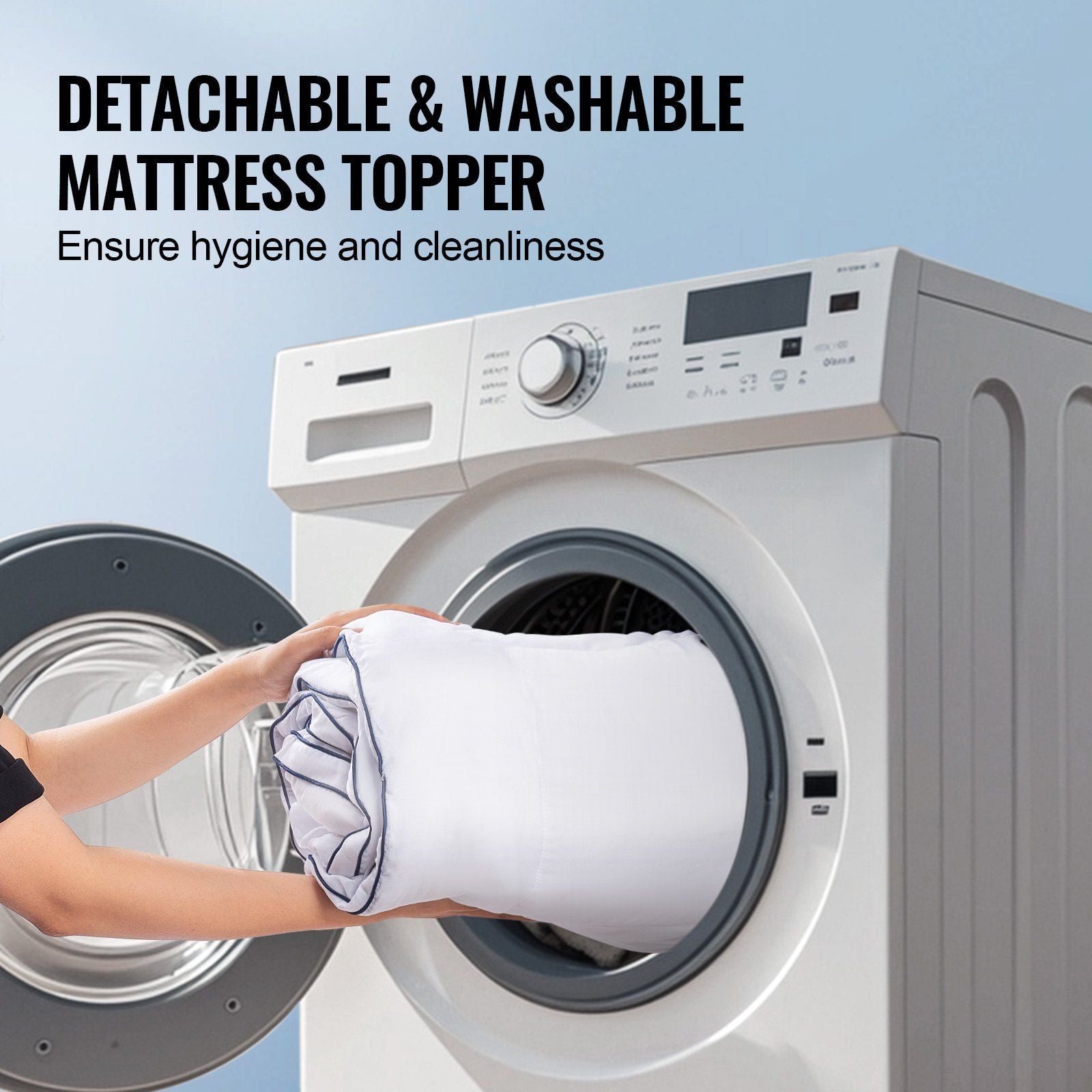 Mattress Topper, Queen Size, 25.4 mm Thickness, Fiber Fill Pad with Detachable & Washable, Comfortable, Supportive, Cooling, Breathable, with Detachable Bedside Pocket for Holding Small Items