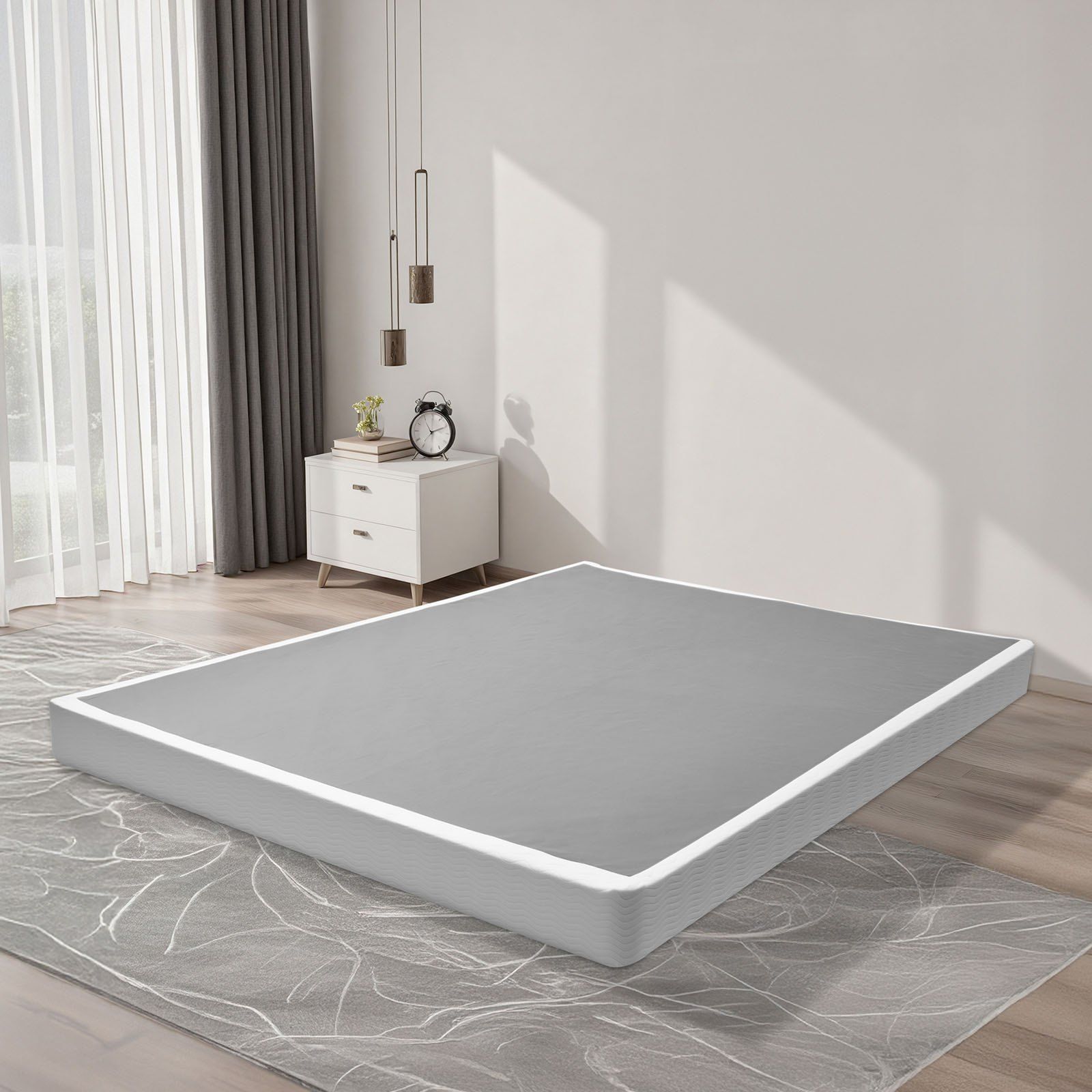 Box Spring, Queen Size Bed Frame with Washable Fabric Cloth, Heavy Duty Metal Frame for Queen Bed, 102 mm Mattress Foundation, 1587.57 kg Max Weight Capacity, Easy Assembly, 2010 x 1510 x 102 mm