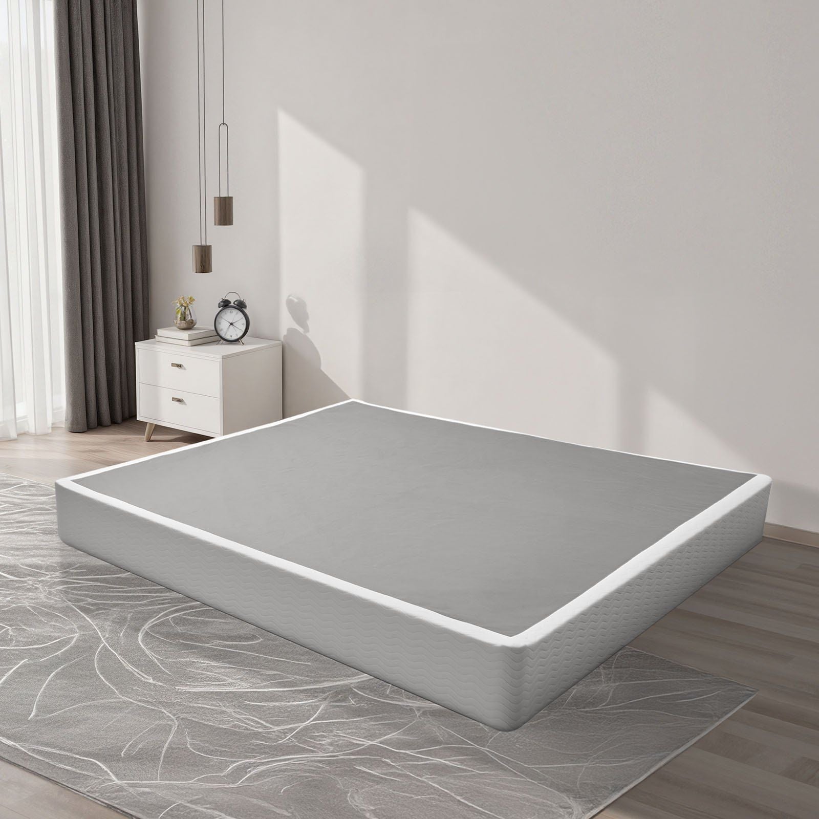 Box Spring, King Size Bed Frame with Washable Fabric Cloth, Heavy Duty Metal Frame for King Bed, 230 mm Mattress Foundation, 1587.57 kg Max Weight Capacity, Easy Assembly, 2010 x 1925 x 230 mm