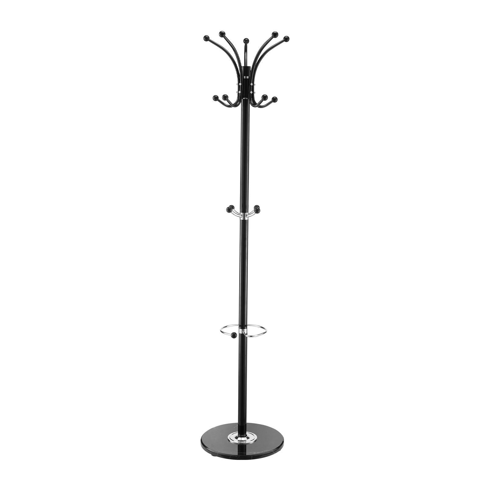 Freestanding Coat Rack, Metal Coats Rack Stand with Umbrella Holder, Stable Marble Base & 14 Hooks, Hall Coat Tree for Entryway, Bedroom, Living Room, Stylish Coats Hanger for Hats, Scarves, Bag