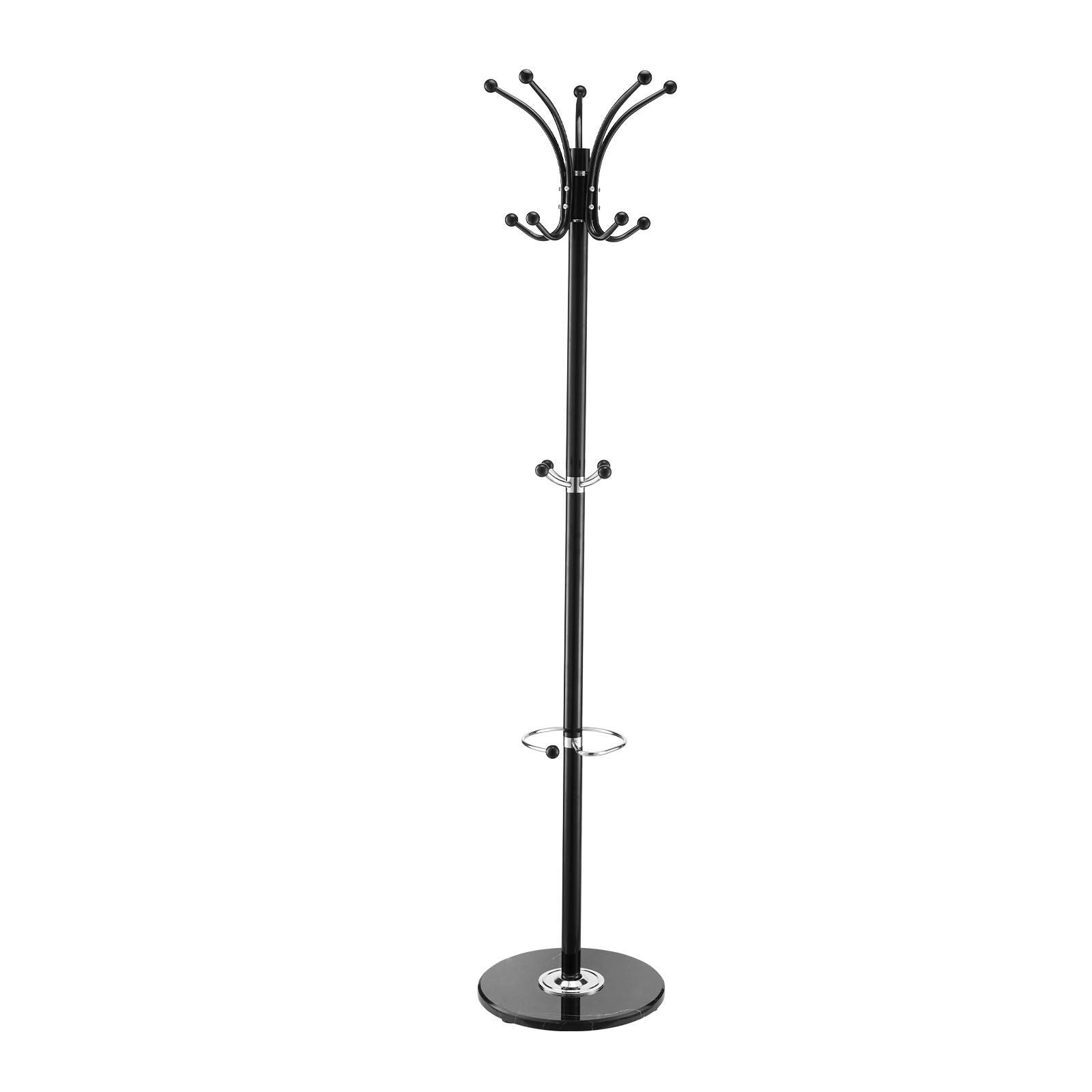 Freestanding Coat Rack, Metal Coats Rack Stand with Umbrella Holder, Stable Marble Base & 14 Hooks, Hall Coat Tree for Entryway, Bedroom, Living Room, Stylish Coats Hanger for Hats, Scarves, Bag