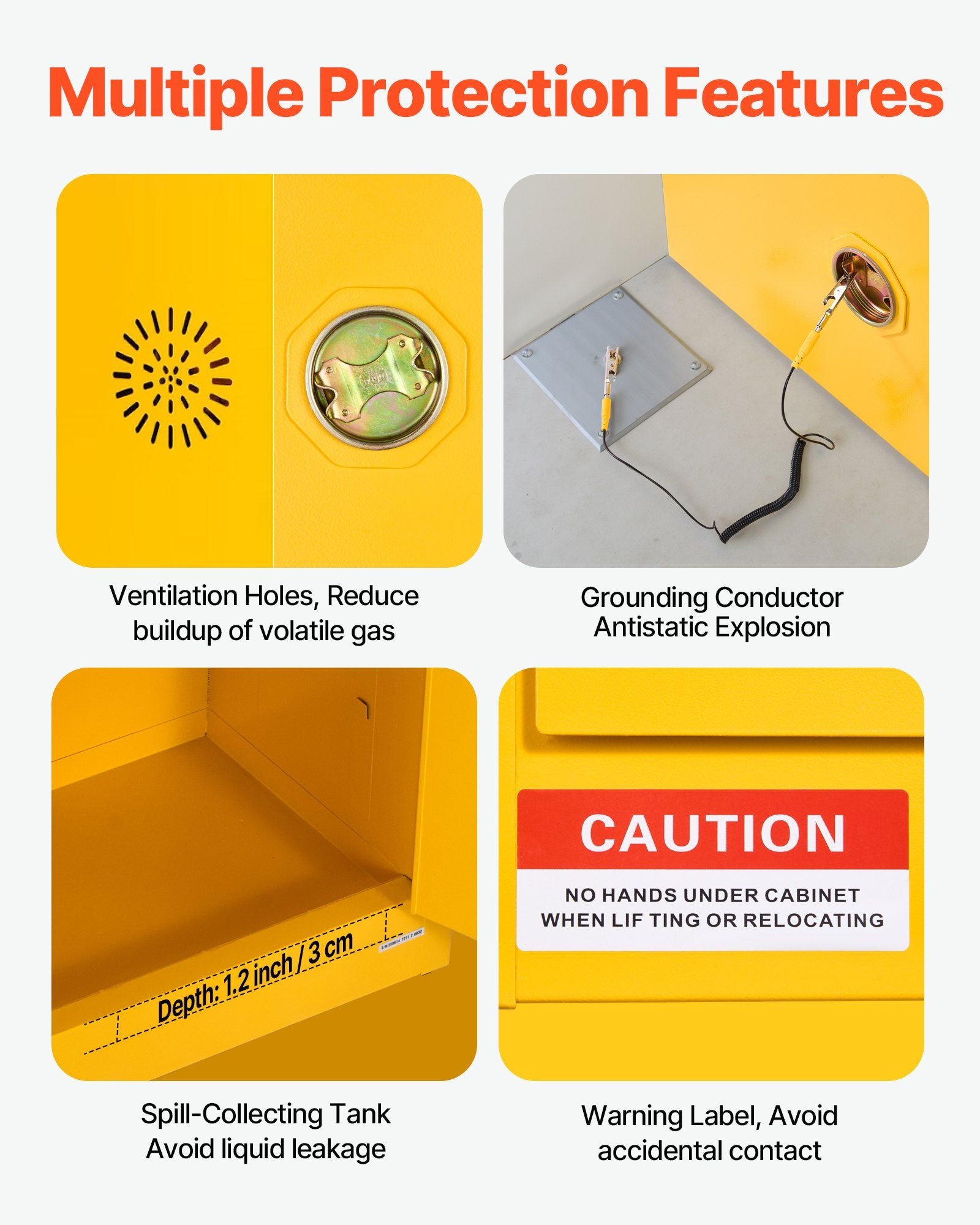 Flammable Cabinet, 109.2 x 46 x 118 cm, 29 Gallon Flammable Storage Cabinet with Adjustable Shelf, Cold-Rolled and Galvanized Steel Fire Cabinets, for Commercial Industrial and Home Use, Yellow