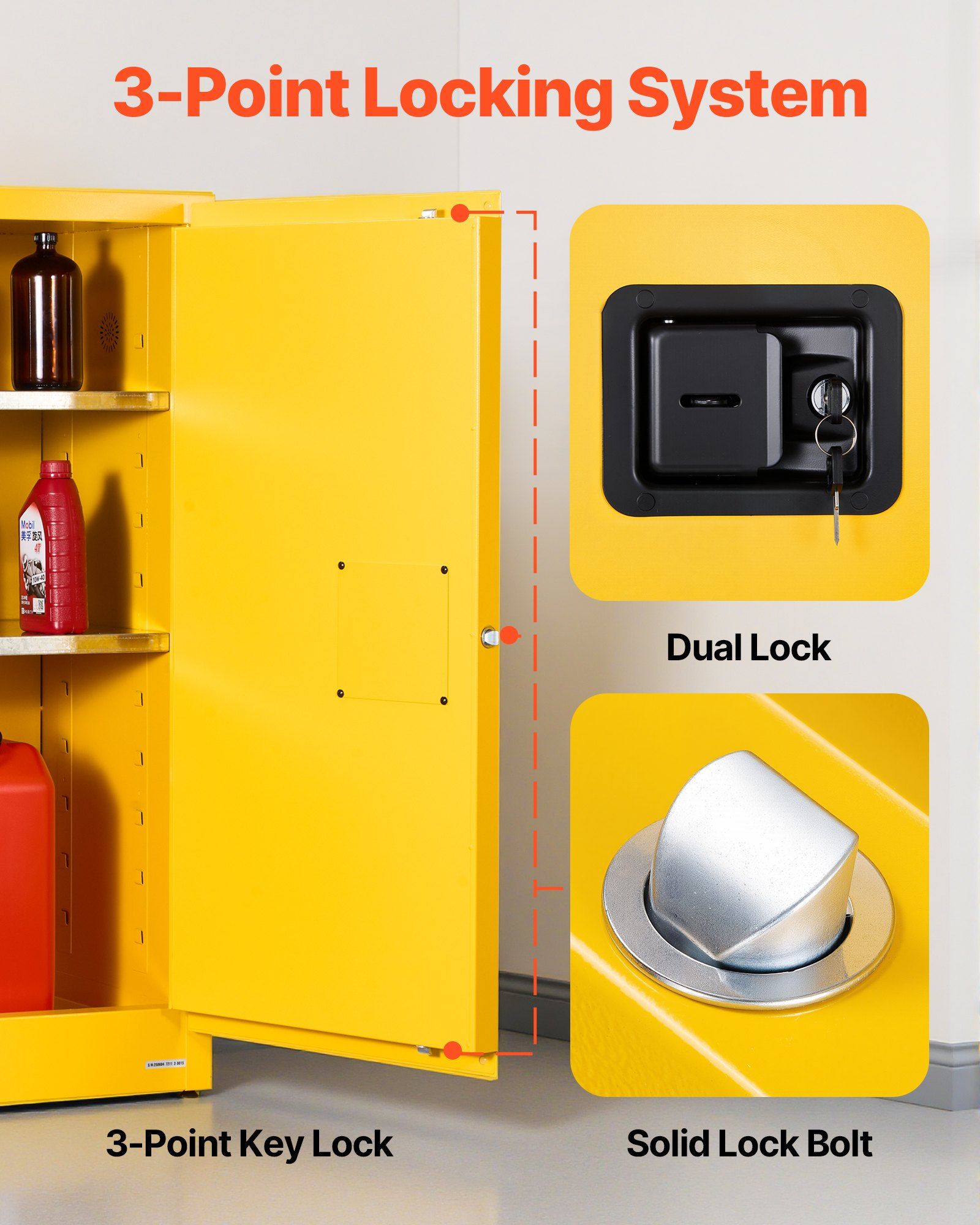 Flammable Cabinet, 109.2 x 46 x 118 cm, 29 Gallon Flammable Storage Cabinet with Adjustable Shelf, Cold-Rolled and Galvanized Steel Fire Cabinets, for Commercial Industrial and Home Use, Yellow