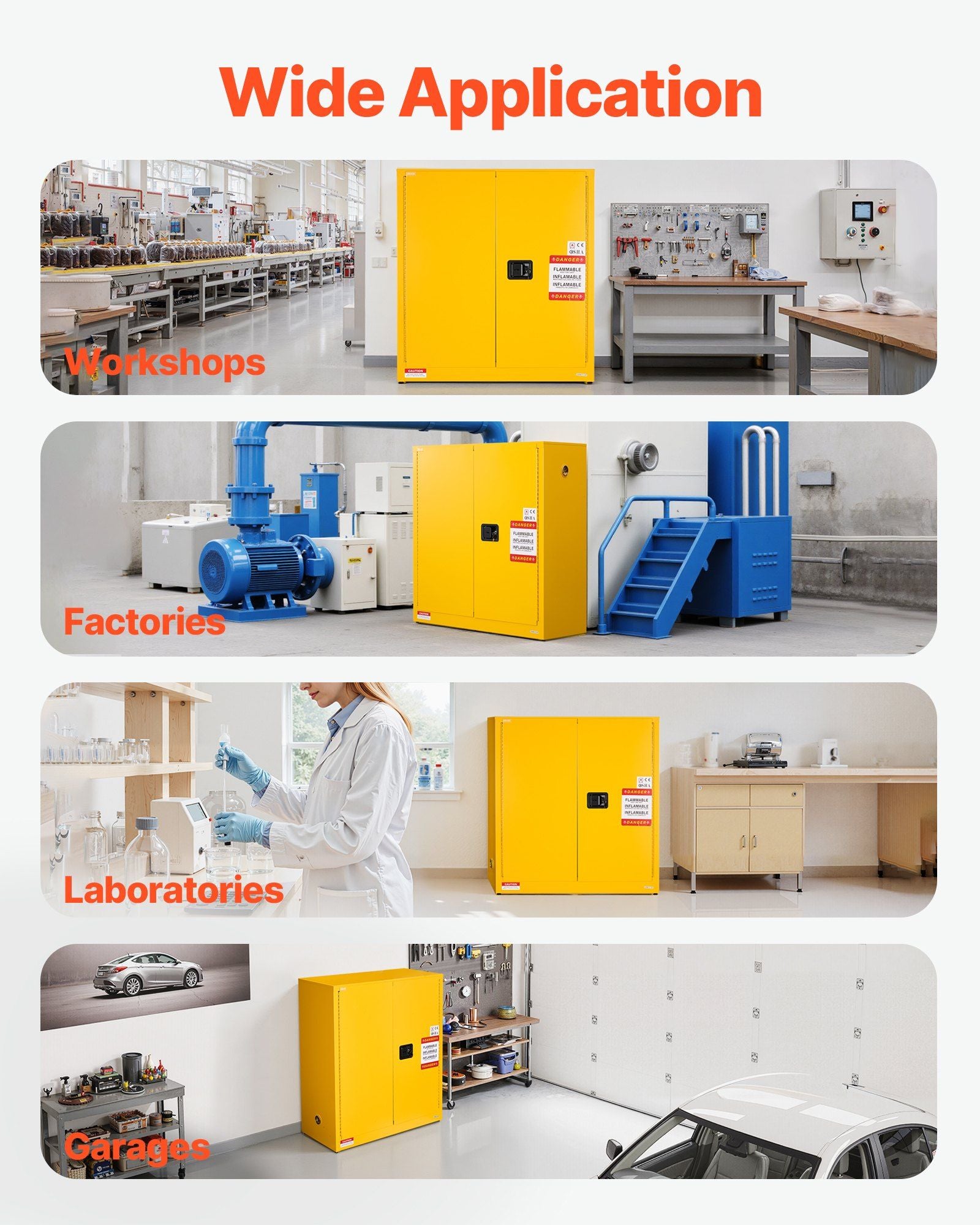 Flammable Cabinet, 109.2 x 46 x 118 cm, 29 Gallon Flammable Storage Cabinet with Adjustable Shelf, Cold-Rolled and Galvanized Steel Fire Cabinets, for Commercial Industrial and Home Use, Yellow