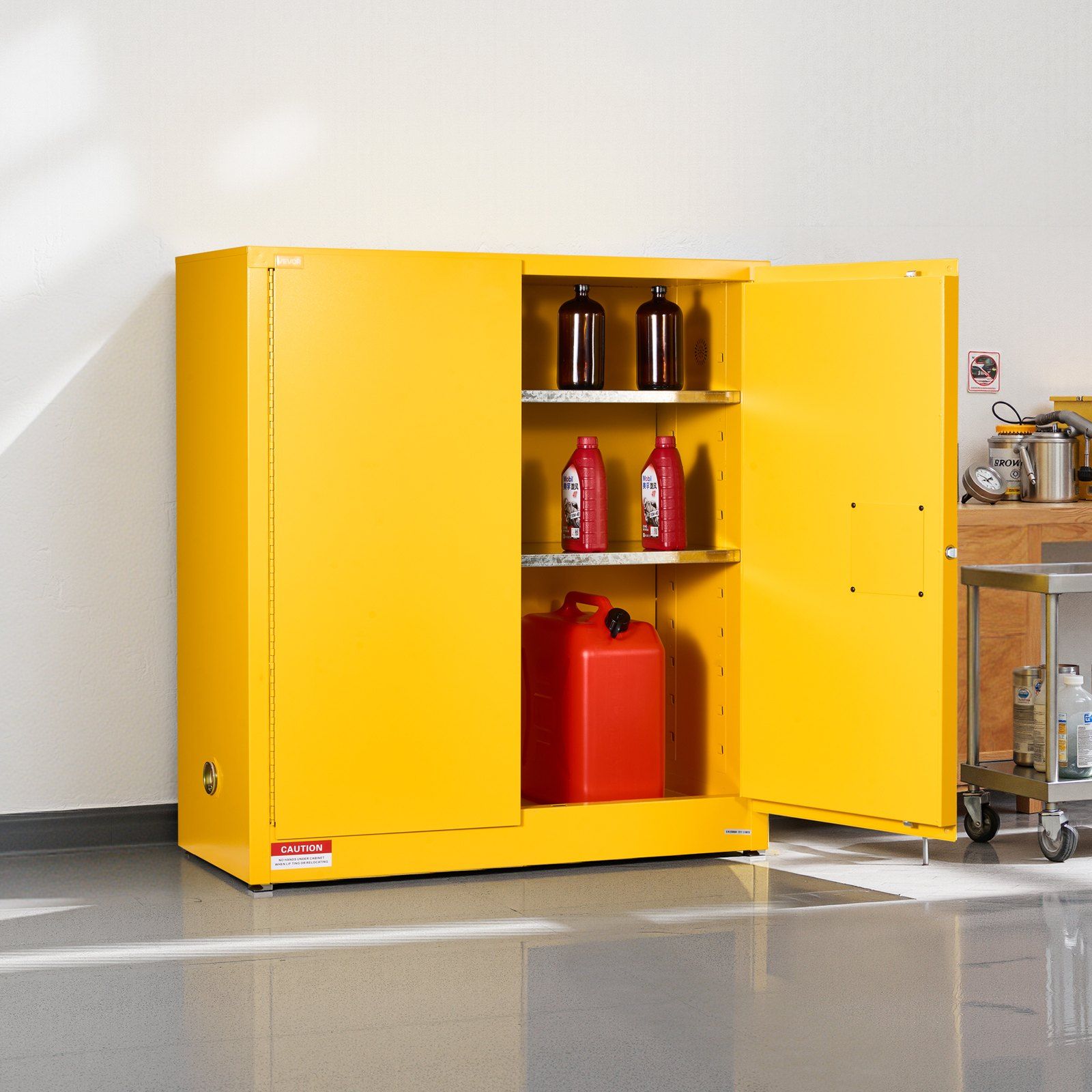 Flammable Cabinet, 109.2 x 46 x 118 cm, 29 Gallon Flammable Storage Cabinet with Adjustable Shelf, Cold-Rolled and Galvanized Steel Fire Cabinets, for Commercial Industrial and Home Use, Yellow