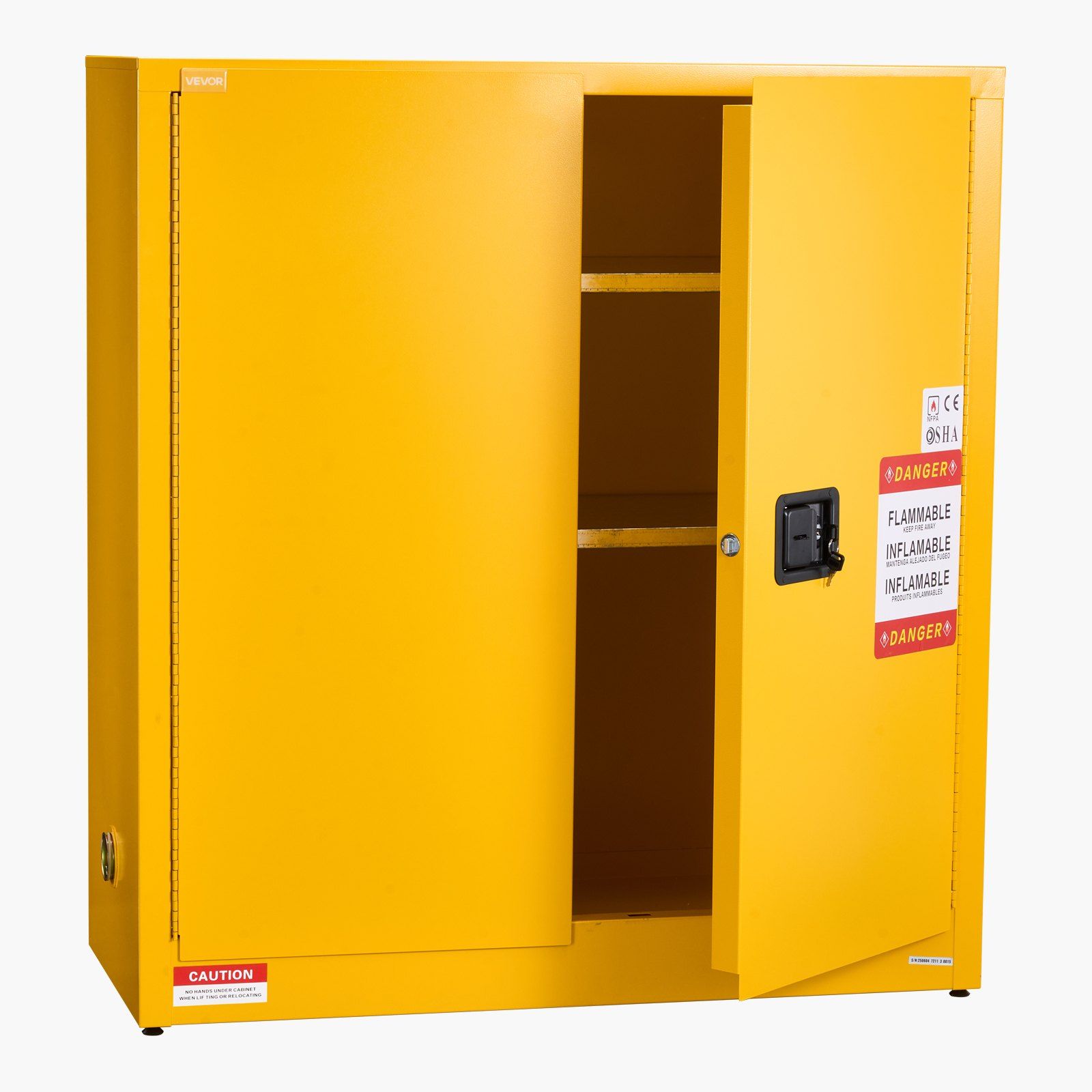 Flammable Cabinet, 109.2 x 46 x 118 cm, 29 Gallon Flammable Storage Cabinet with Adjustable Shelf, Cold-Rolled and Galvanized Steel Fire Cabinets, for Commercial Industrial and Home Use, Yellow