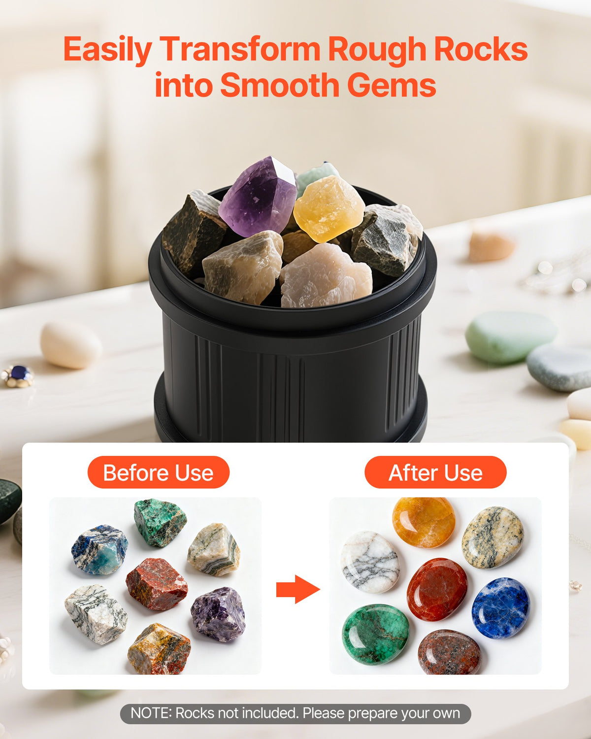 Rock Tumbler Kit, 4lbs Rock Polishing Kit, 4 Speed Settings 9-Day Polishing Timer Stone Polishing Kit, Belt-Free Rock Polisher with Adapter & Overload Protection, Rock Polisher for Adults Kids