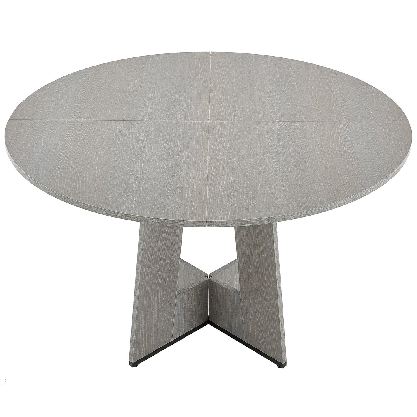 Round Dining Table, 47 inch Wood Table for 4-6 Person, Farmhouse Circle Dinner Furniture, Rustic Leisure Tables with Thick Wooden Legs, for Home Kitchen Living Room, Grey (Only Table)