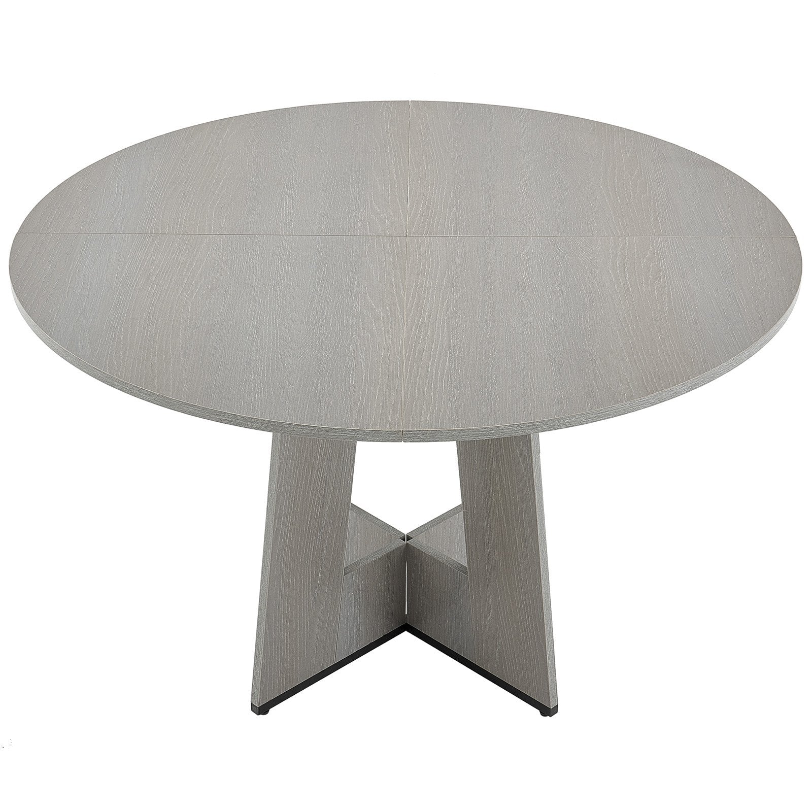 Round Dining Table, 47 inch Wood Table for 4-6 Person, Farmhouse Circle Dinner Furniture, Rustic Leisure Tables with Thick Wooden Legs, for Home Kitchen Living Room, Grey (Only Table)