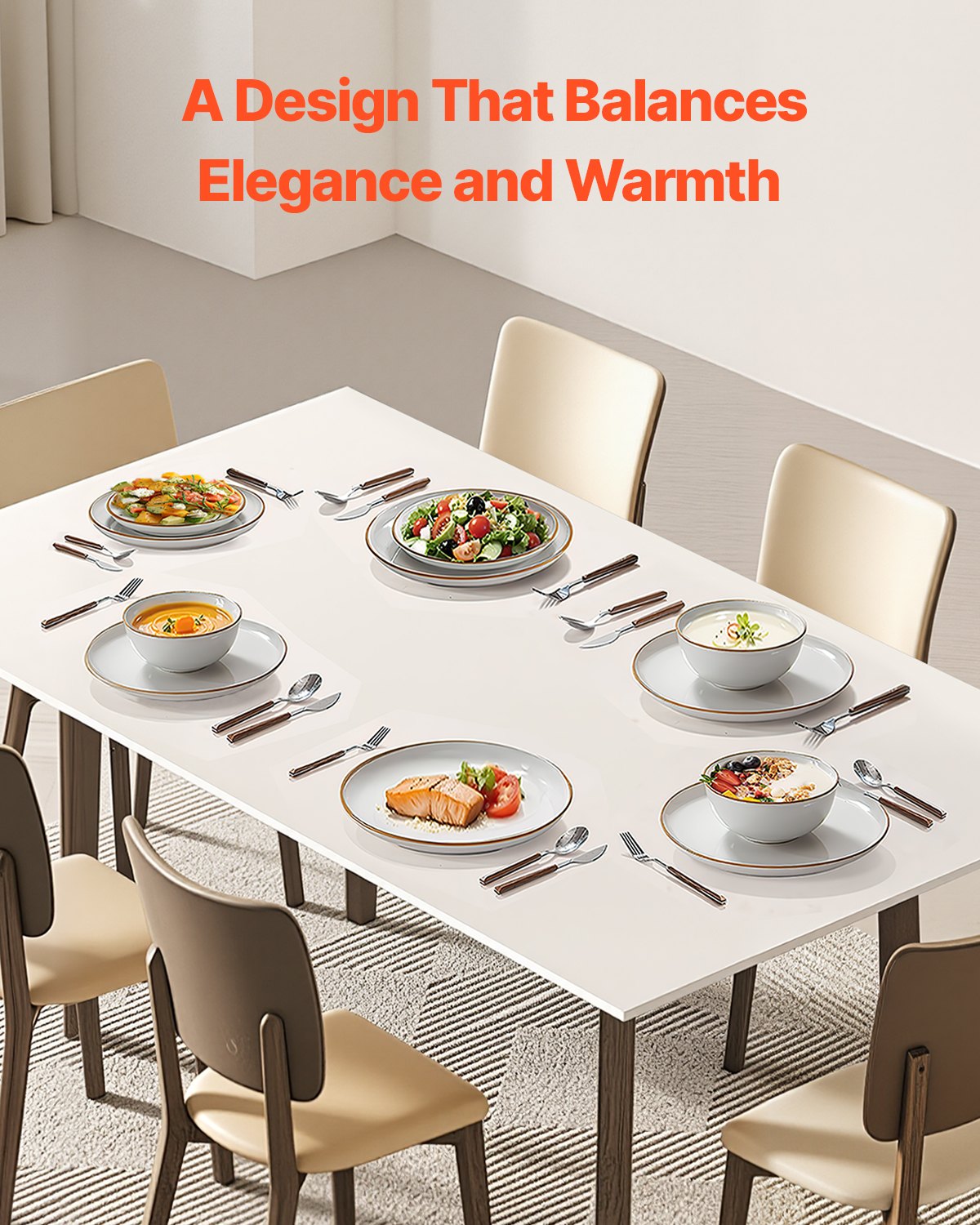 18 PCS Dinnerware Set Ceramic Plates and Bowls Sets Service for 6 White