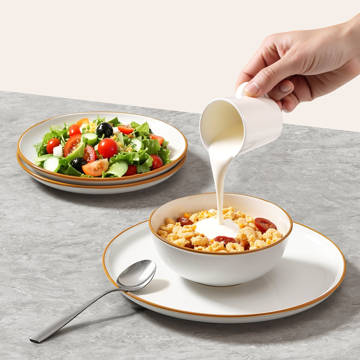 18 PCS Dinnerware Set Ceramic Plates and Bowls Sets Service for 6 White