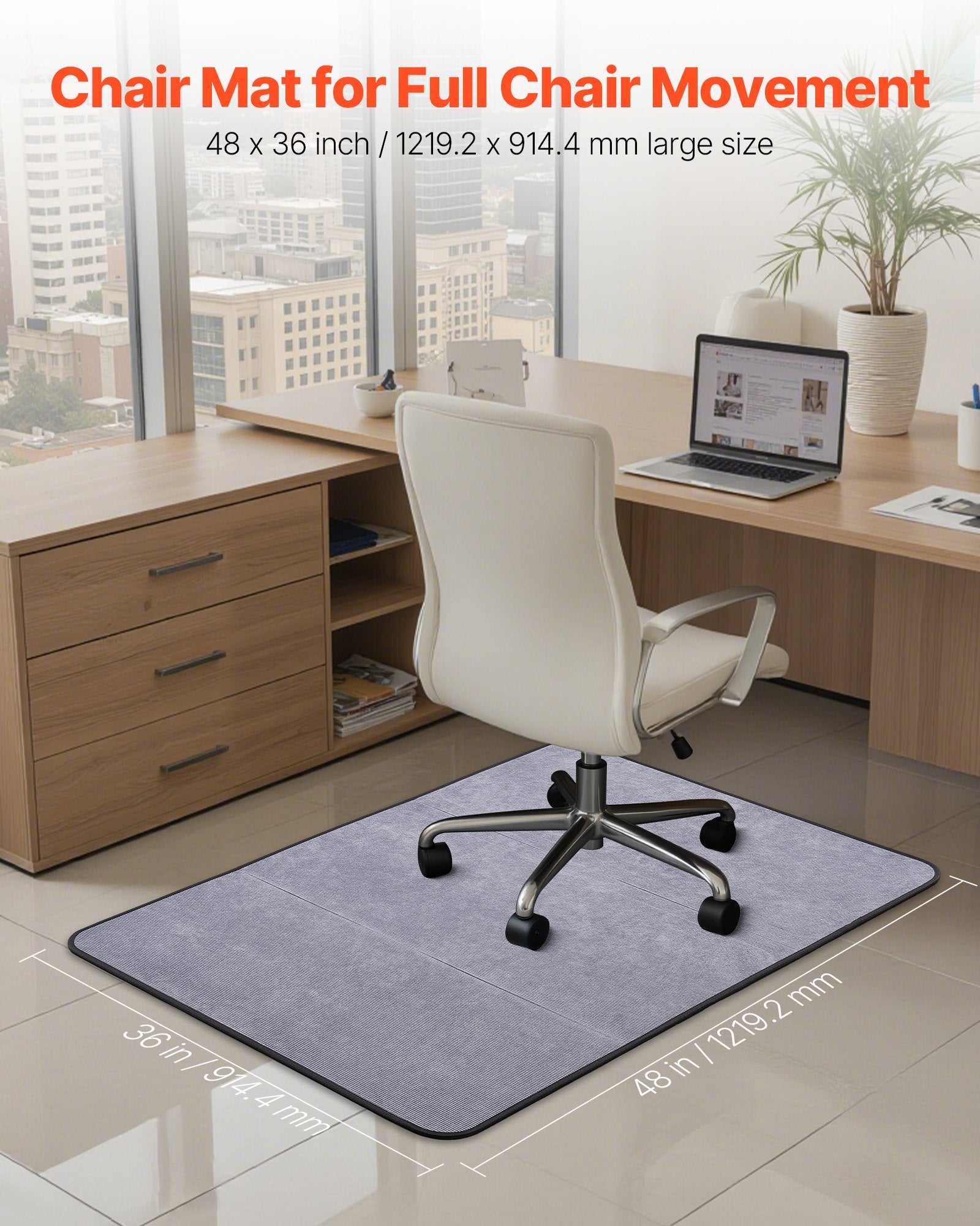 Chair Mat, 915 x 1225 mm Office Chair Mat for Hard Floors, Floor Protector for Rolling Chairs, Corduroy Surface, Non-Slip & Easy to Clean, Smooth Glide Under Desk Rug for Home Office (Grey)