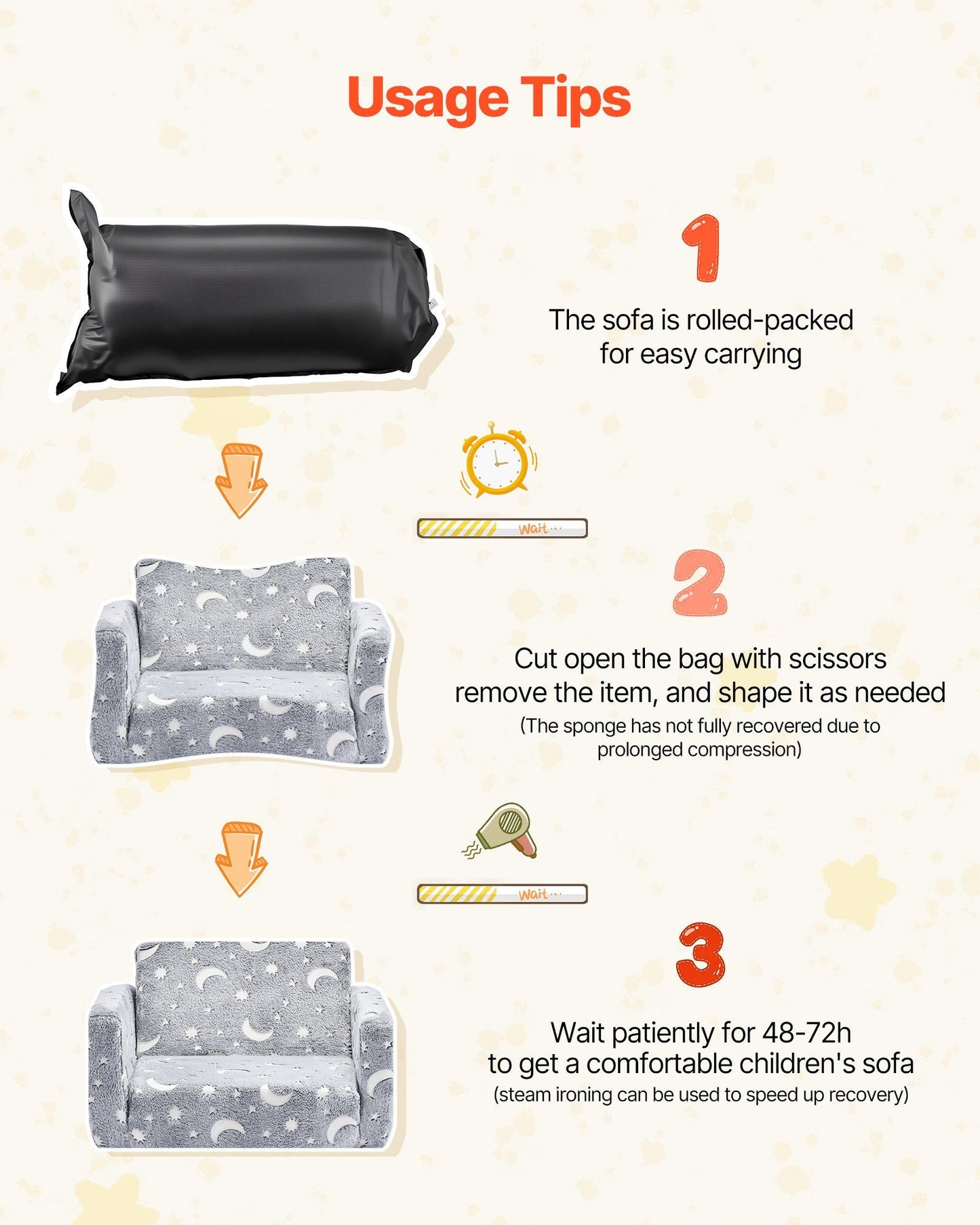 2-in-1 Kids Sofa, Foldable Toddler Soft Couch with Armrests, Glow in the Dark Kids Couch Fold Out with 28D Sponge & Flannel, Convertible Toddler Chair to Lounger for Reading and Gaming, M, Gray