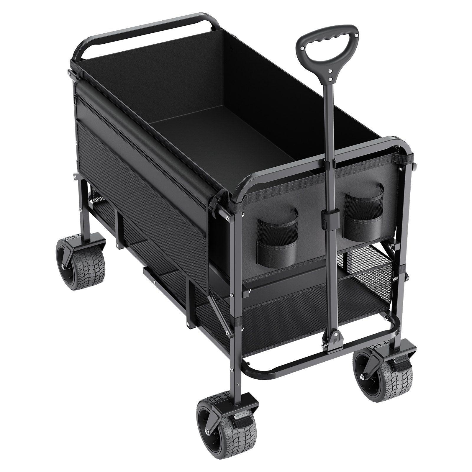 Double Decker Wagon Collapsible, 400L Heavy Duty Folding Wagon Cart, Extended Long Garden Cart with All-Terrain Wheels, Support Up to 450lbs, Outdoor Utility Wagon for Camping, Sports, Shopping