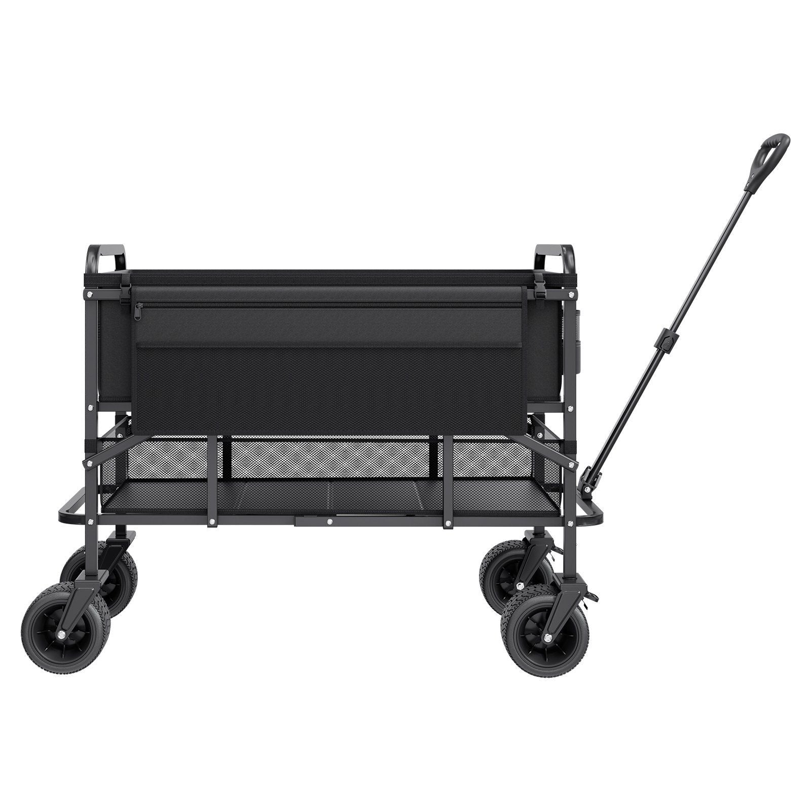 Double Decker Wagon Collapsible, 400L Heavy Duty Folding Wagon Cart, Extended Long Garden Cart with All-Terrain Wheels, Support Up to 450lbs, Outdoor Utility Wagon for Camping, Sports, Shopping