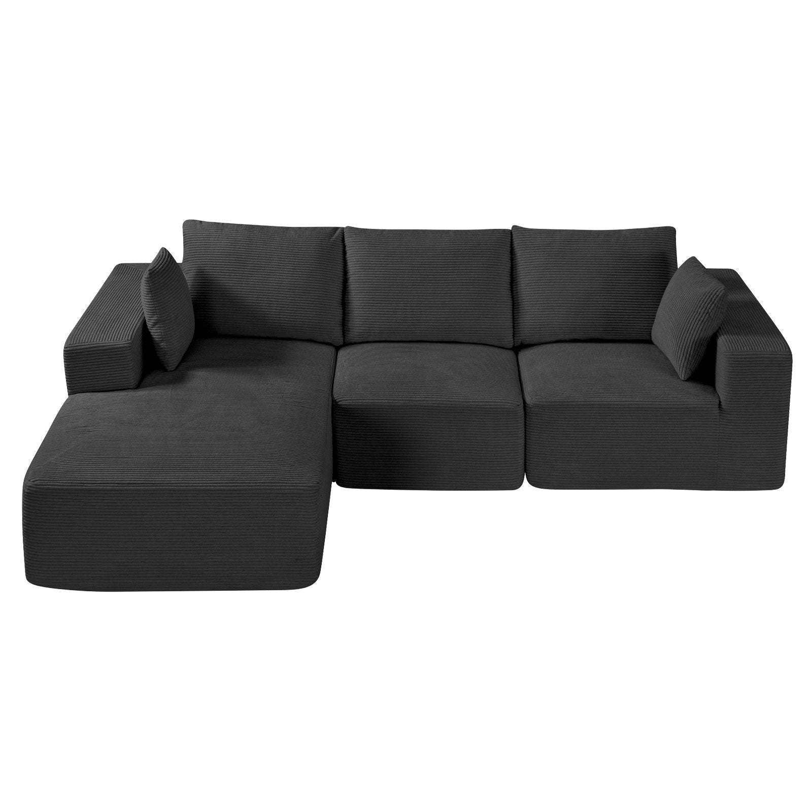 Modular Sectional Sofa, L Shaped Modular Sofa with Chaise, Cloud Sectional Couch with High Rebound Sponge and Density, Upholstered Corduroy Couch with Cushion for Living Room, Bedroom, Black