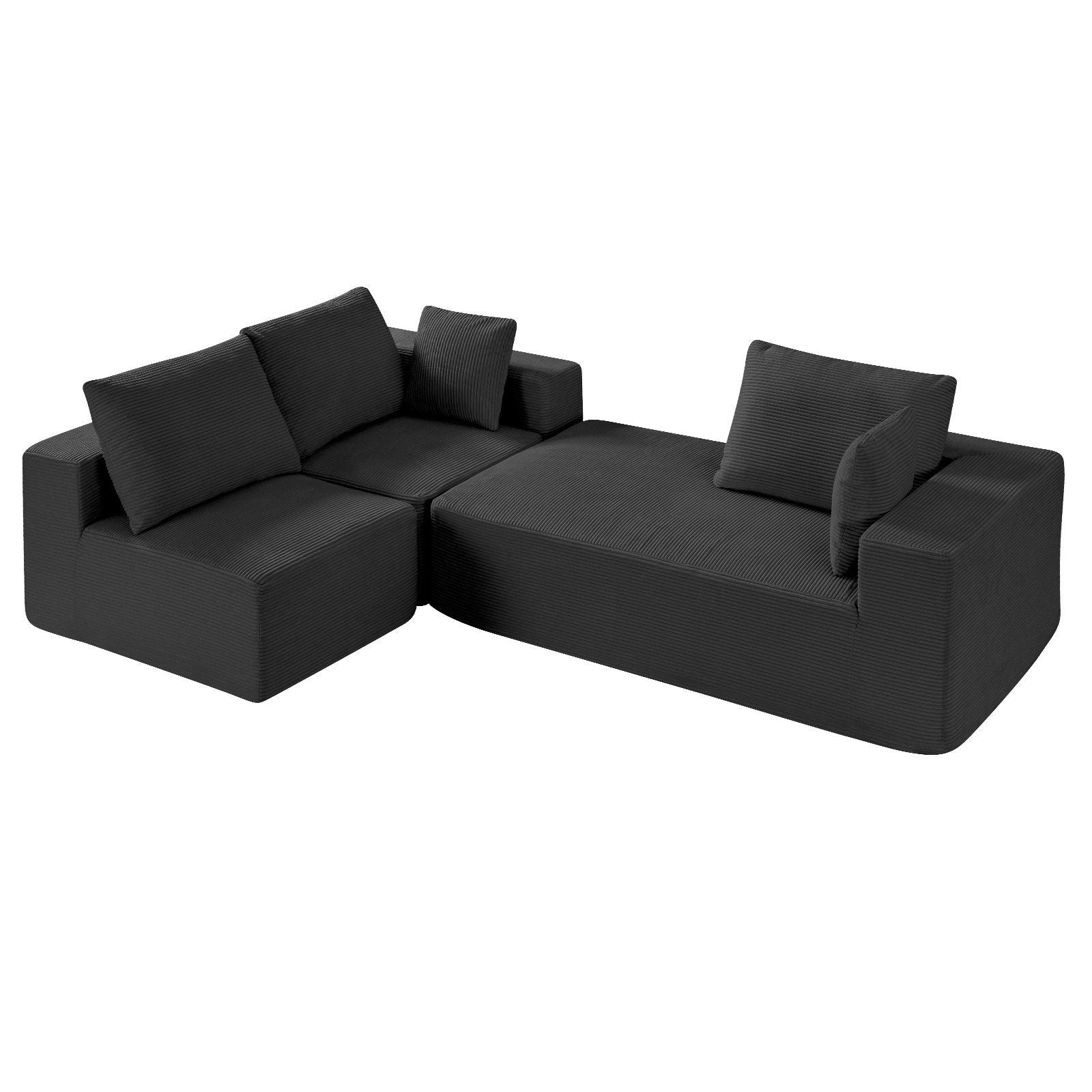 Modular Sectional Sofa, L Shaped Modular Sofa with Chaise, Cloud Sectional Couch with High Rebound Sponge and Density, Upholstered Corduroy Couch with Cushion for Living Room, Bedroom, Black