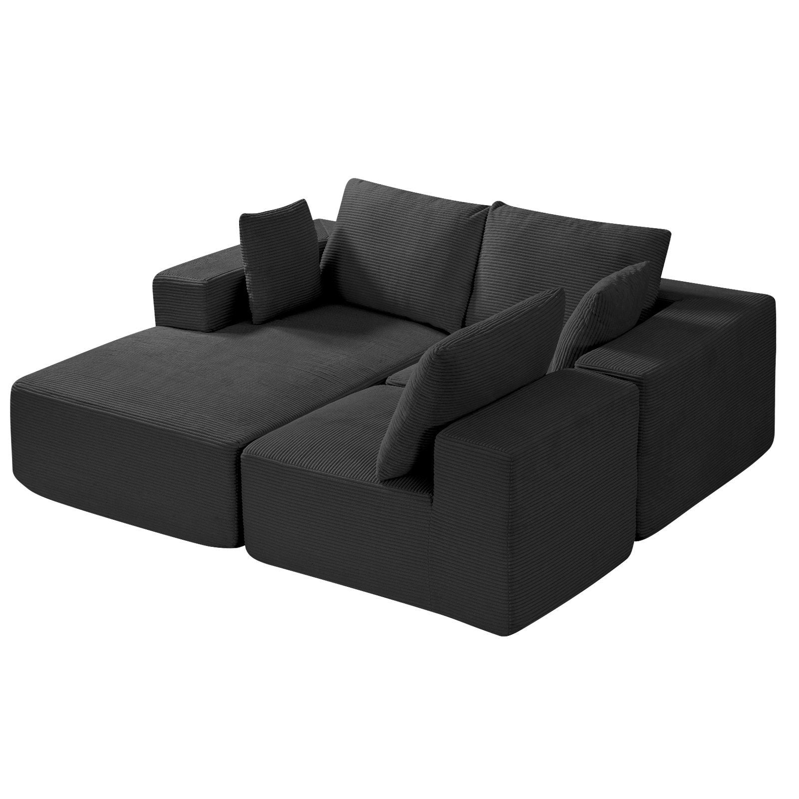Modular Sectional Sofa, L Shaped Modular Sofa with Chaise, Cloud Sectional Couch with High Rebound Sponge and Density, Upholstered Corduroy Couch with Cushion for Living Room, Bedroom, Black