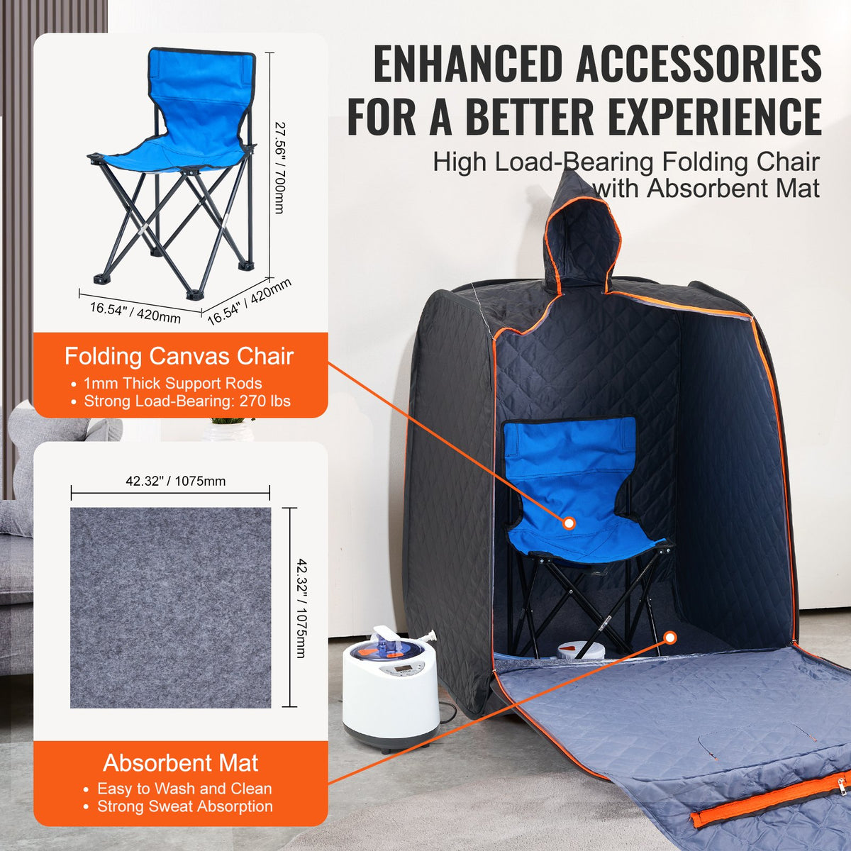 Portable Steam Sauna Tent 1000W Personal Spa Loss Weight Detox Therapy, 800x800x1000 mm