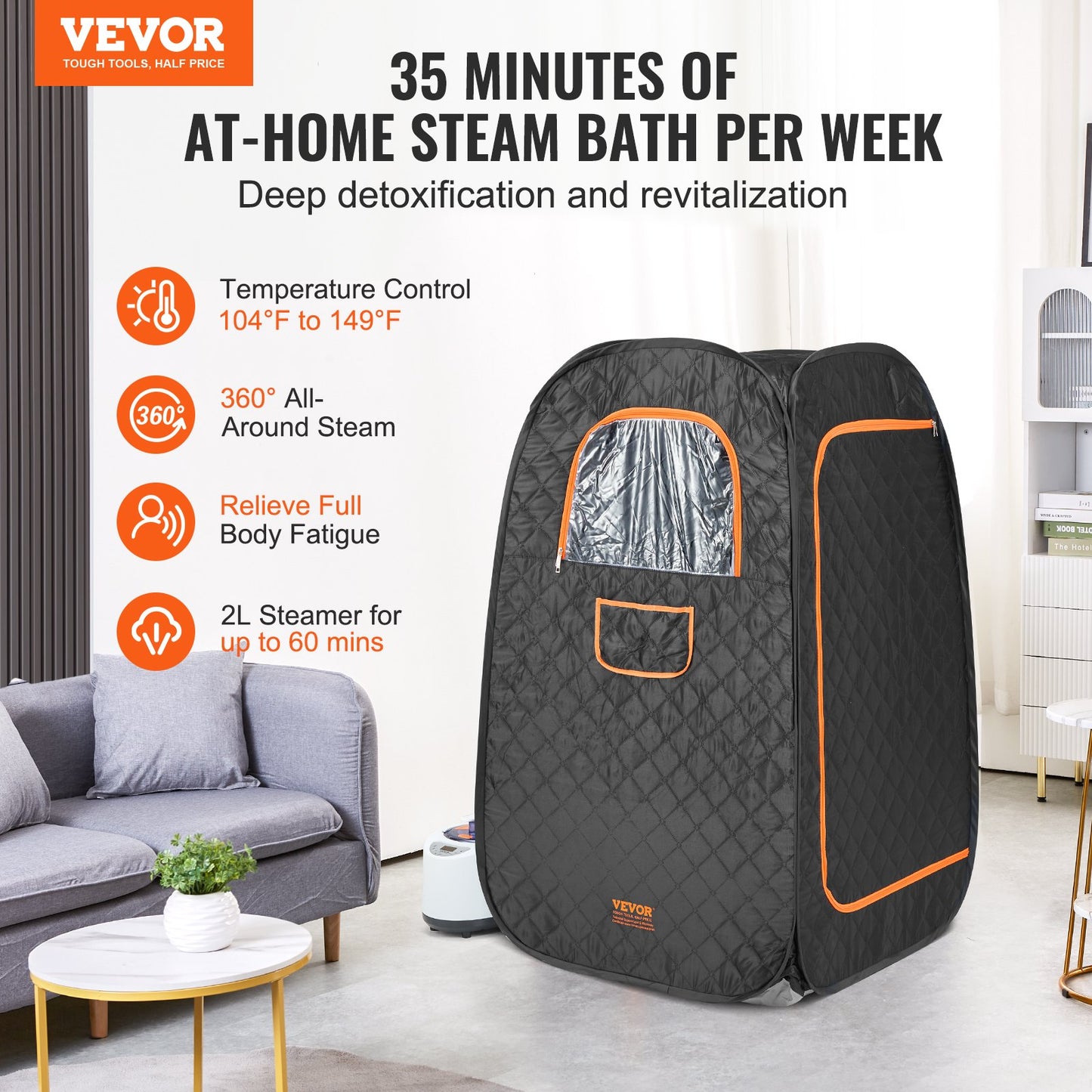 1000W Personal Steam Sauna Tent Loss Weight Detox Therapy Spa Compact, 800 x 800 x 1330 mm