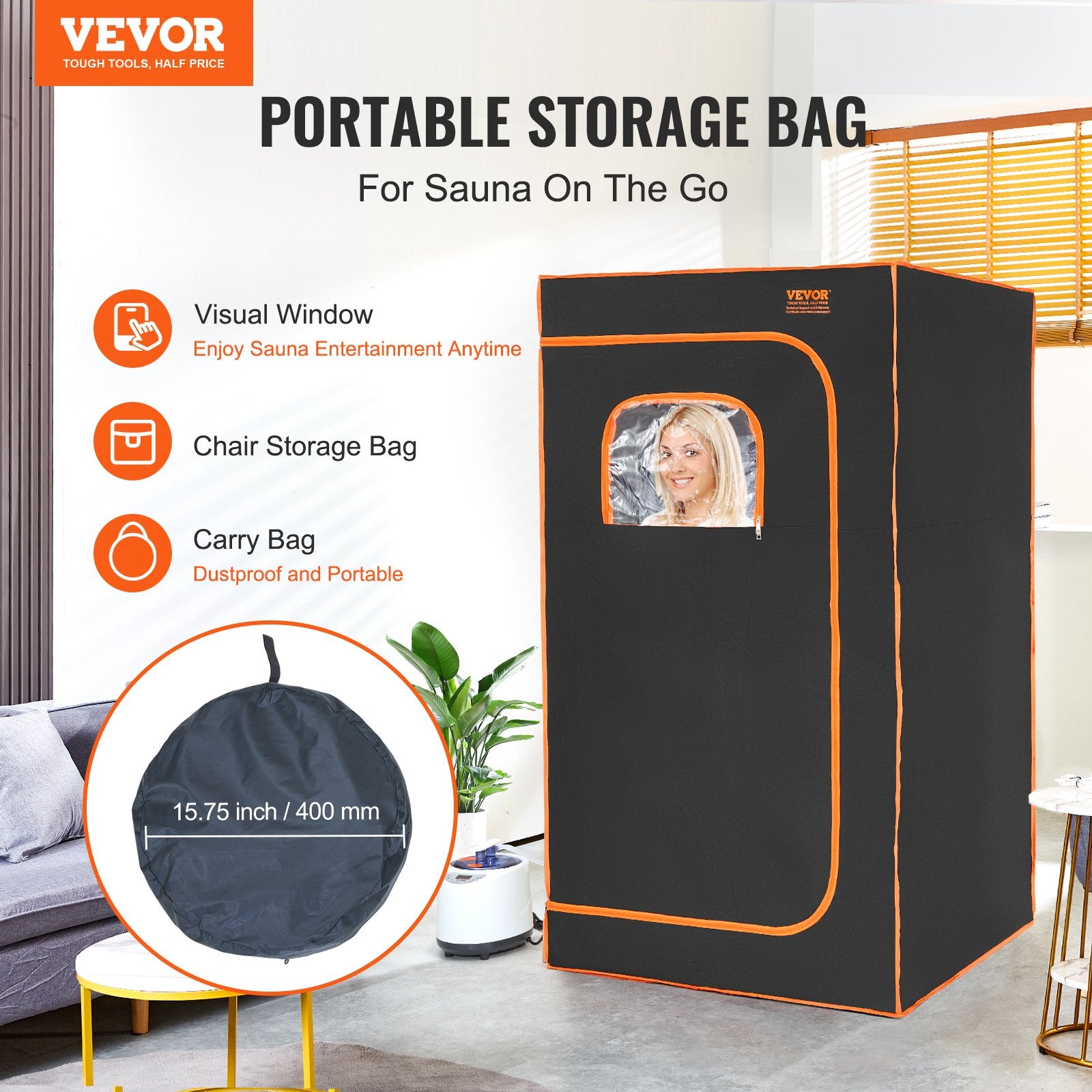 Portable Steam Sauna Tent Full Size 1000W Personal Sauna Blanket W/ Chair, 880 x 880 x 1600 mm