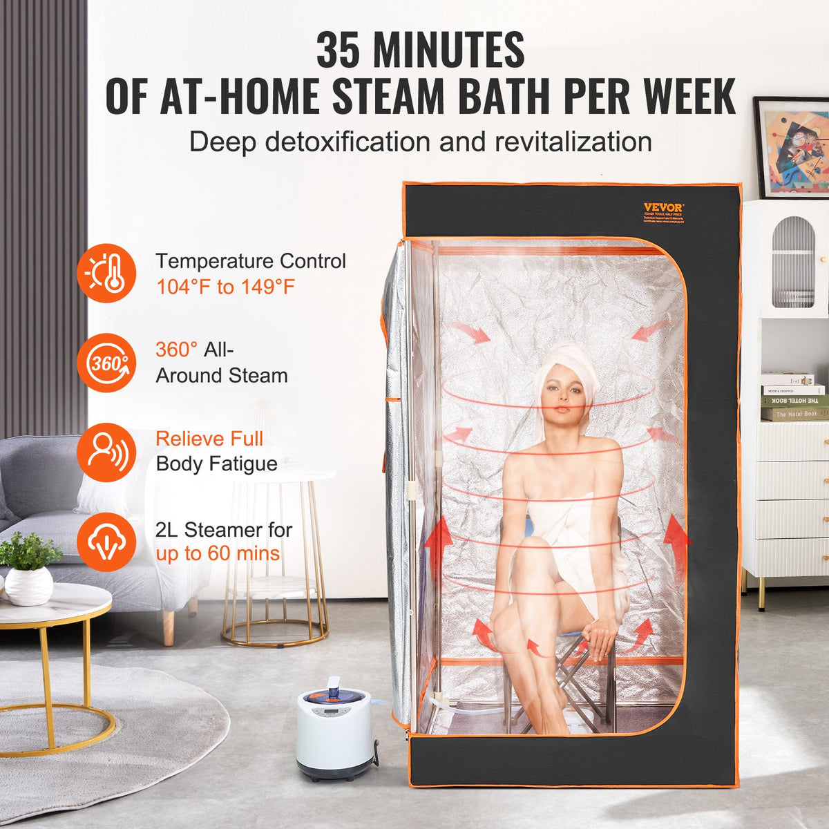 Portable Steam Sauna Tent Full Size 1000W Personal Sauna Blanket W/ Chair, 880 x 880 x 1600 mm