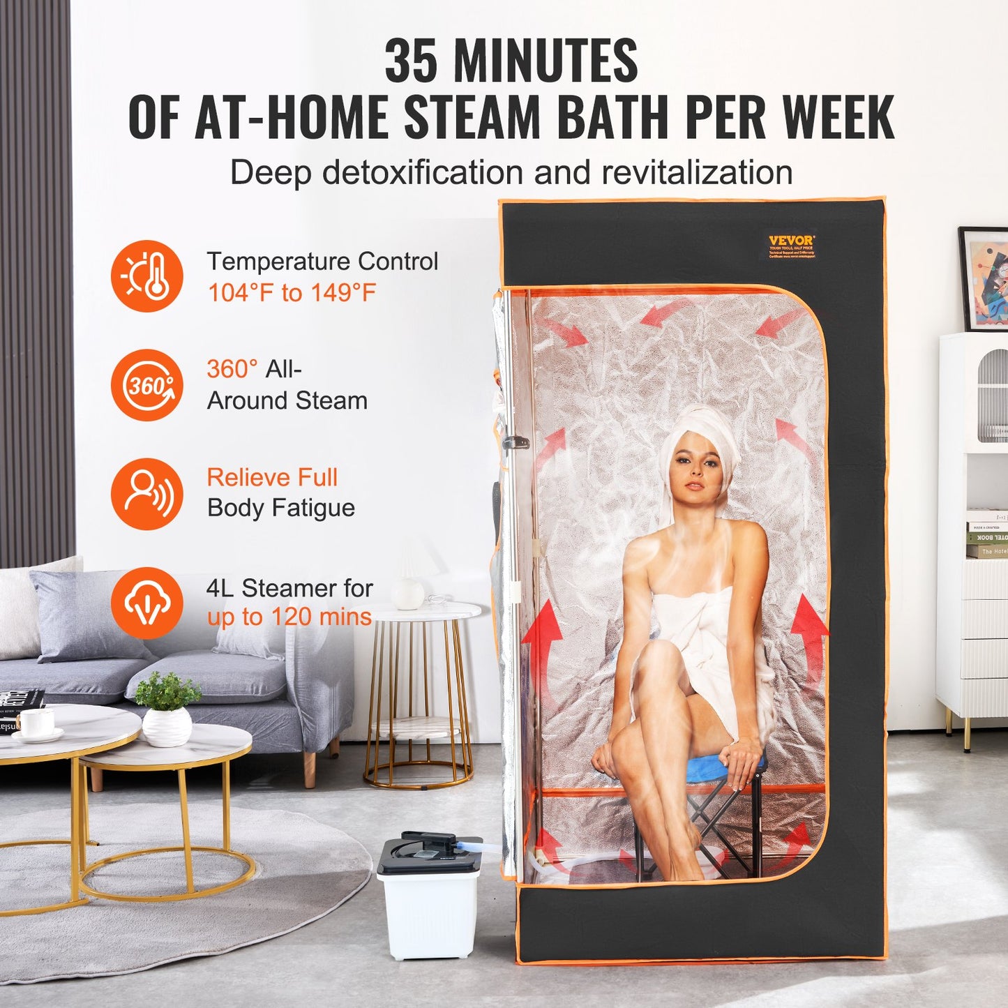 Portable Steam Sauna Tent Full Size 2000W Personal Sauna Blanket W/ Chair,880 x 880 x 1780 mm