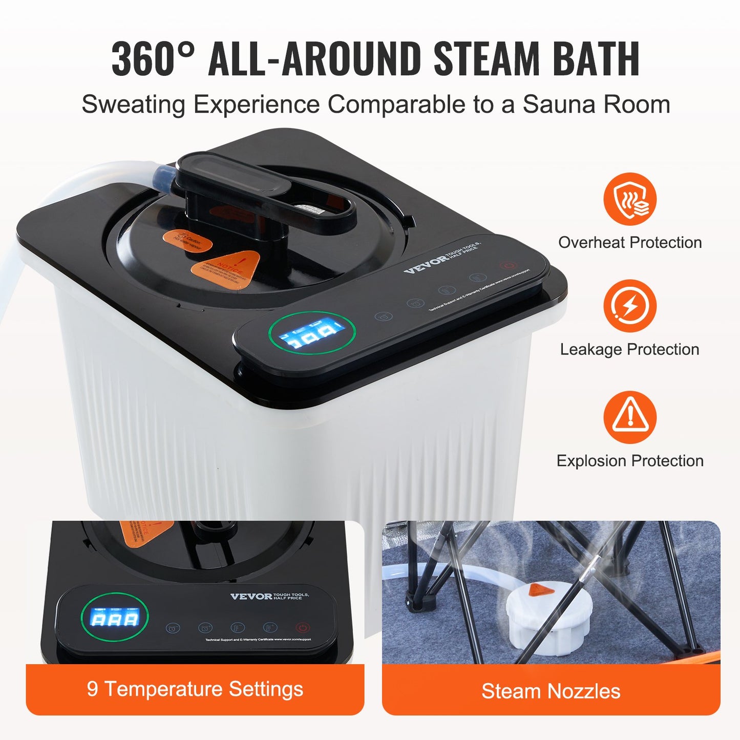 Portable Steam Sauna Tent Full Size 2000W Personal Sauna Blanket W/ Chair,880 x 880 x 1780 mm