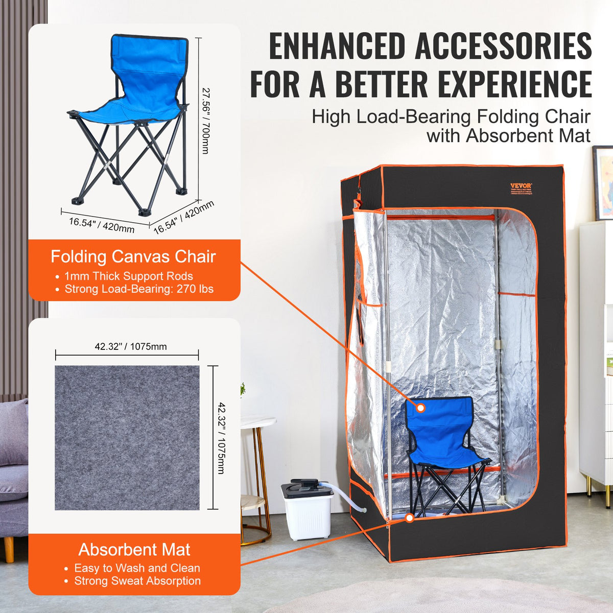 Portable Steam Sauna Tent Full Size 2000W Personal Sauna Blanket W/ Chair,880 x 880 x 1780 mm