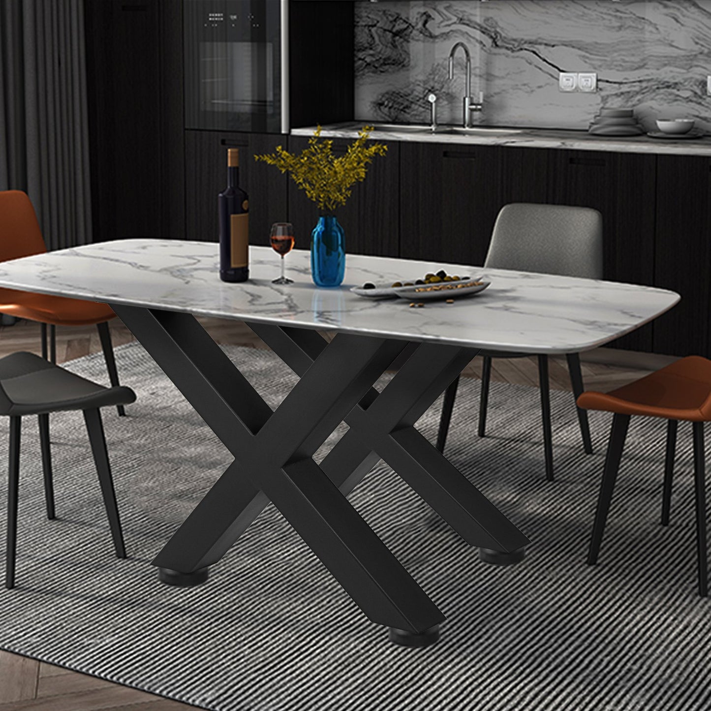 Set of 2 Steel Table Legs, 16'Height 15'Wide Dining Table Legs, Heavy Duty 3.1" Square Box Section X Frame Table Legs, 16x15x3.1 Inch Black Color Industrial Country Style Metal Dining Legs