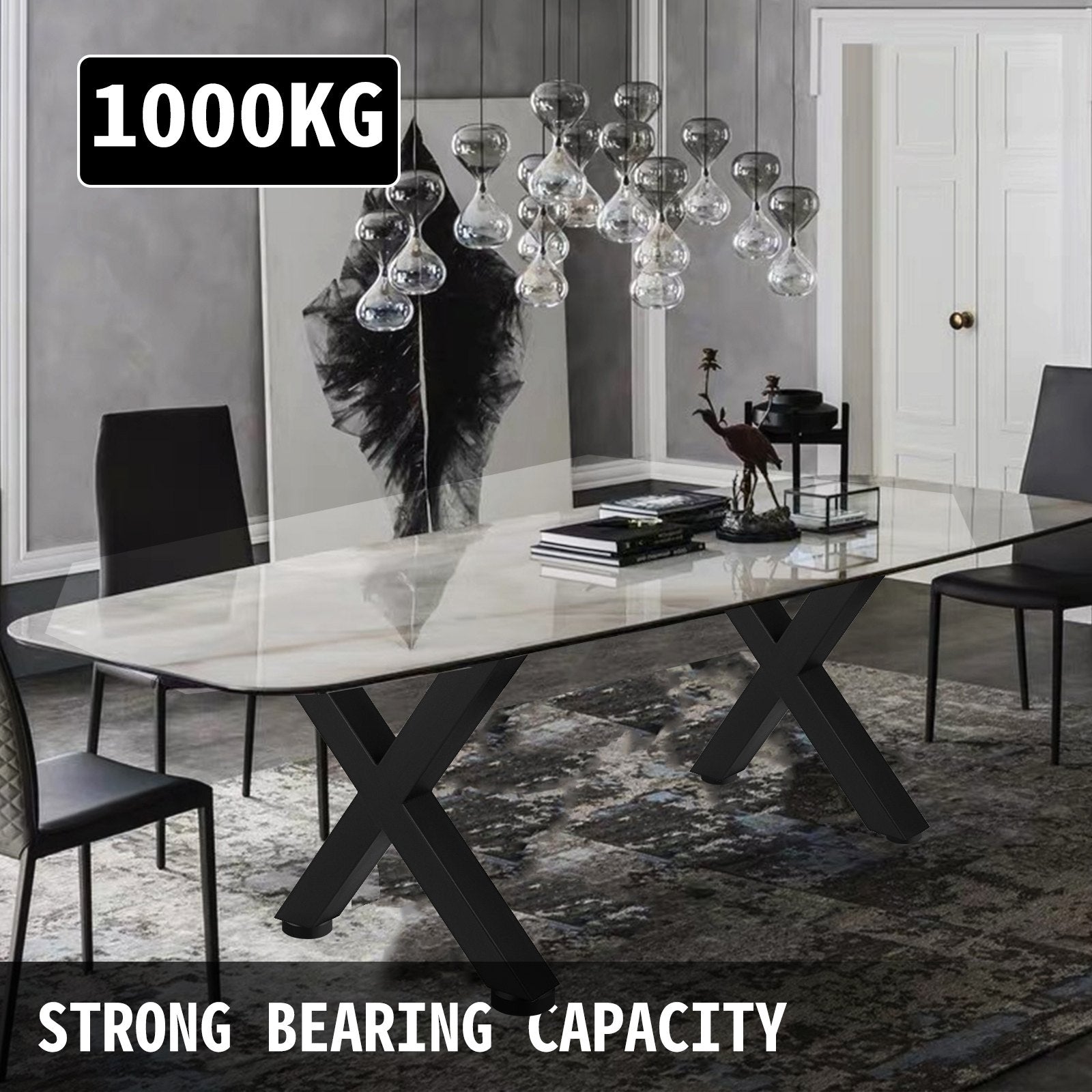 Set of 2 Steel Table Legs, 72cm Height 79cm Wide Dining Table Legs, Heavy Duty 7.9cm Square Box Section X Frame Table Legs,72x79x7.9 cm Black Color Industrial Country Style Metal Dining Leg