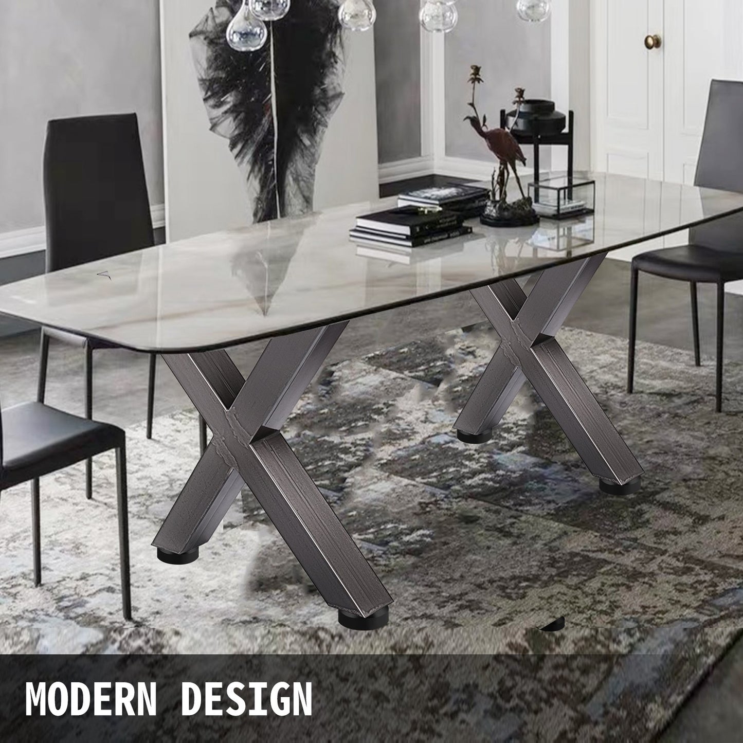 Set of 2 Steel Table Legs, 28'Height 24'Wide Dining Table Legs, Heavy Duty 3.1" Square Box Section X Frame Table Legs, 28x24x3.1 Inch Original Color Industrial Country Style Metal Dining Legs