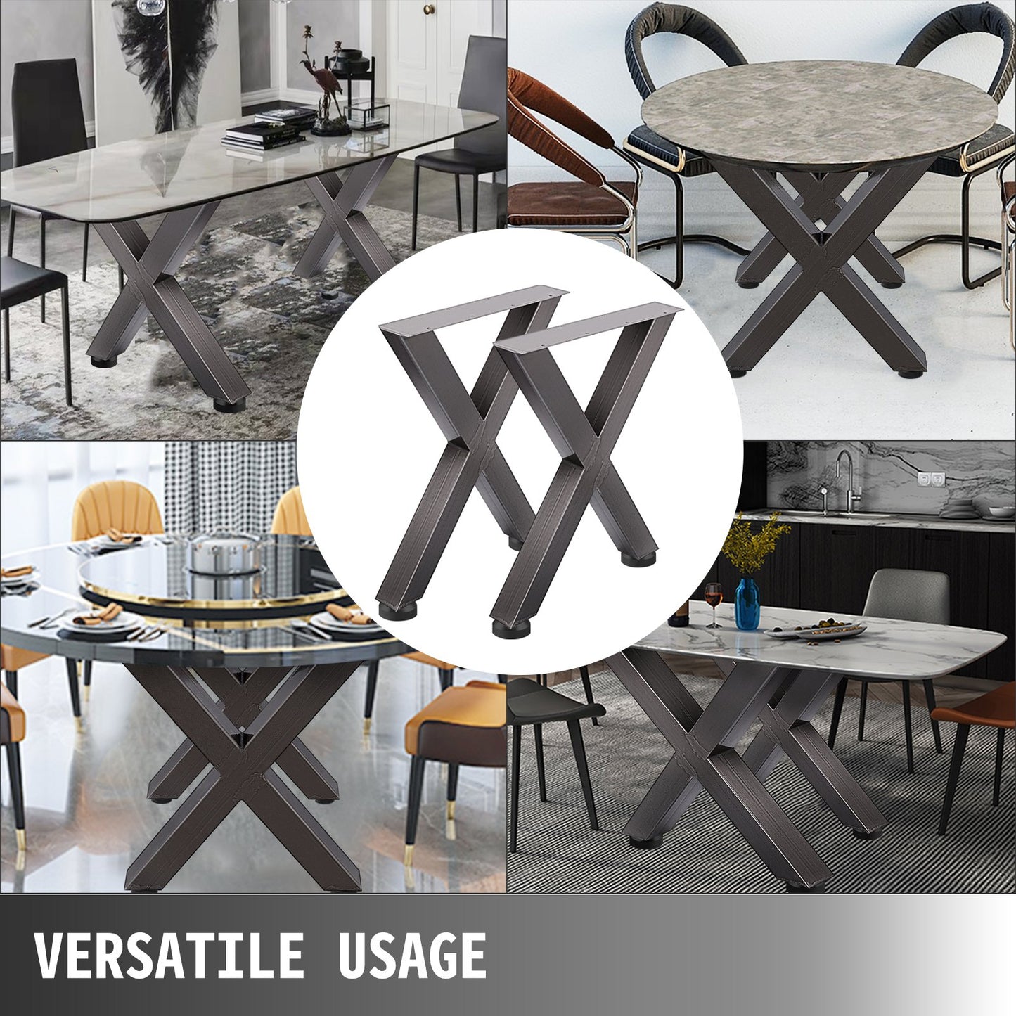 Set of 2 Steel Table Legs, 28'Height 24'Wide Dining Table Legs, Heavy Duty 3.1" Square Box Section X Frame Table Legs, 28x24x3.1 Inch Original Color Industrial Country Style Metal Dining Legs
