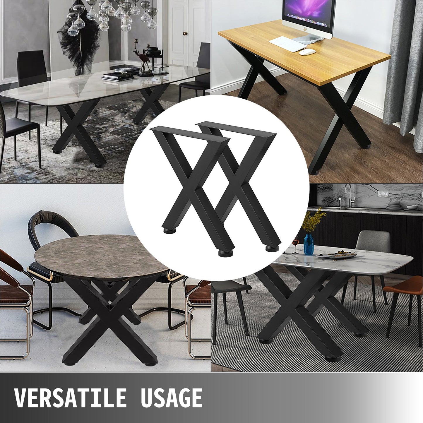 Set of 2 Steel Table Legs, 28\'\'Height 24\'\'Wide Dining Table Legs, Heavy Duty 3.1\" Square Box Section X Frame Table Legs, 28x24x3.1 Inch Black Color Industrial Country Style Metal Dining Leg
